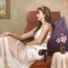 Kit   Impressionism Reclining  Figure in Chair Interior Oil on Canvas  14" x 14"