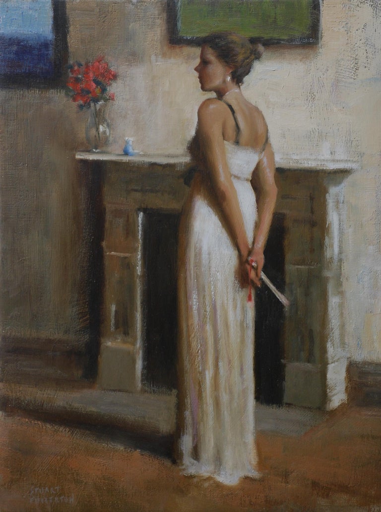 Stuart Fullerton - The Evening Gown American Impressionism Oil on Canvas  24" x 18" Figure Interior For Sale at 1stDibs