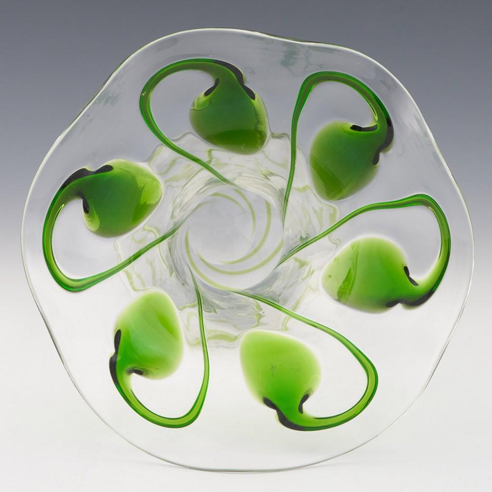 Art Nouveau Stuart Green Trailed Glass Vase c1910