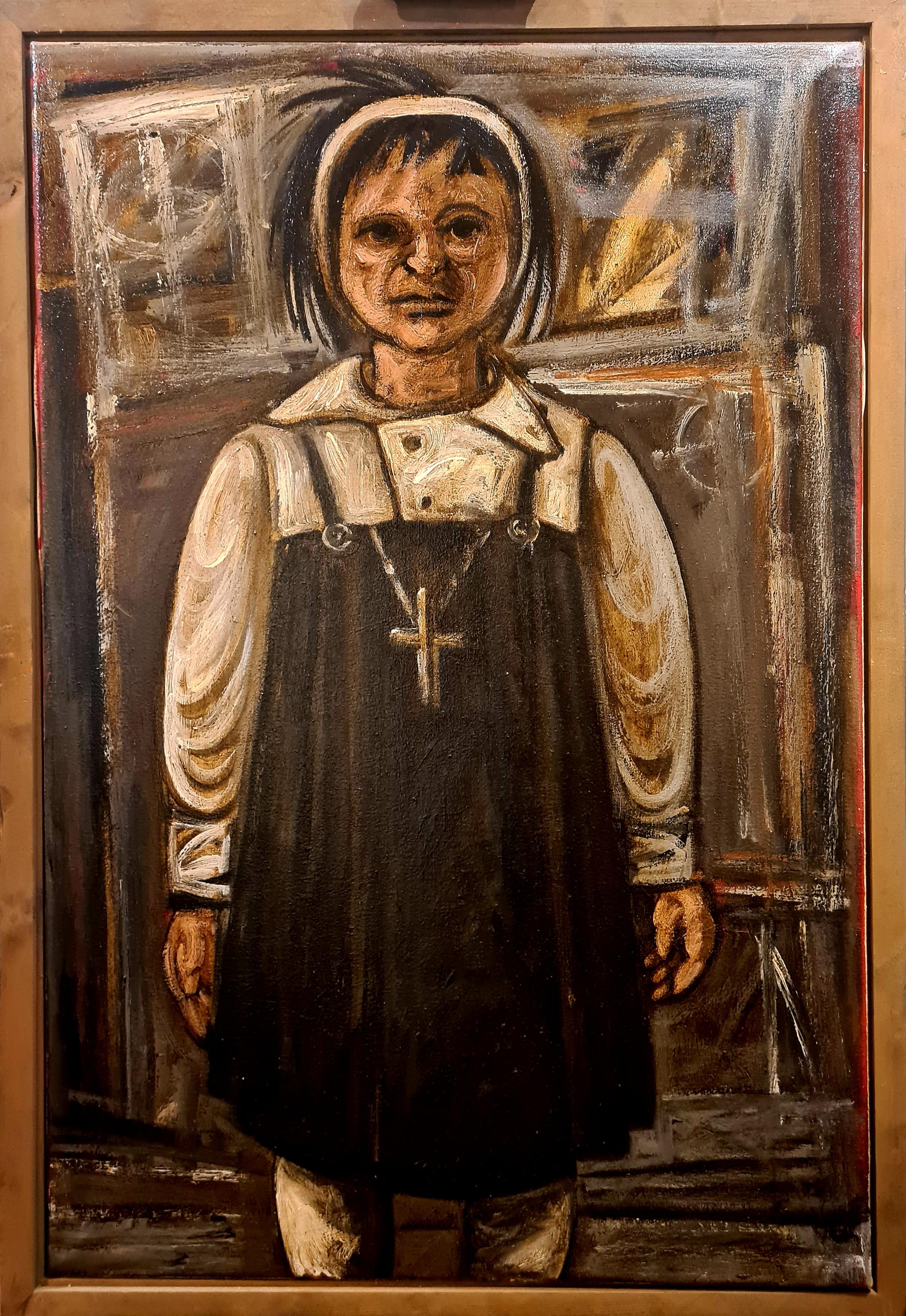 Portrait Painting  Stuart Mackenzie - « Her », un grand portrait à l'huile de l'école de Glasgow sur toile