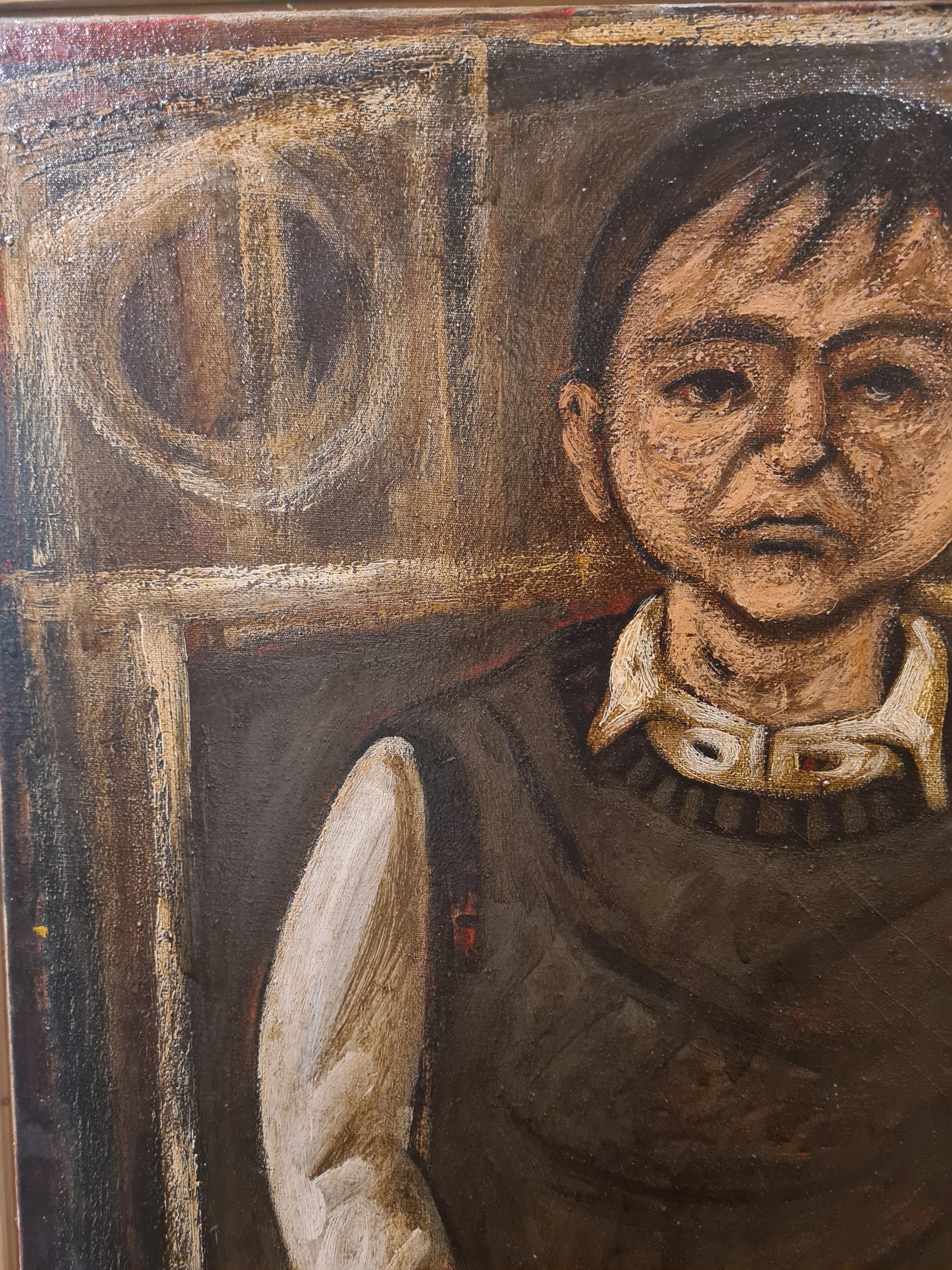 Grand portrait à l'huile sur toile de l'école de Glasgow réalisé par l'artiste écossais Stuart Mackenzie. Le tableau est présenté dans un cadre en bois bâton uni.

Bien qu'il ne soit pas signé, le tableau a été acquis directement auprès de l'artiste