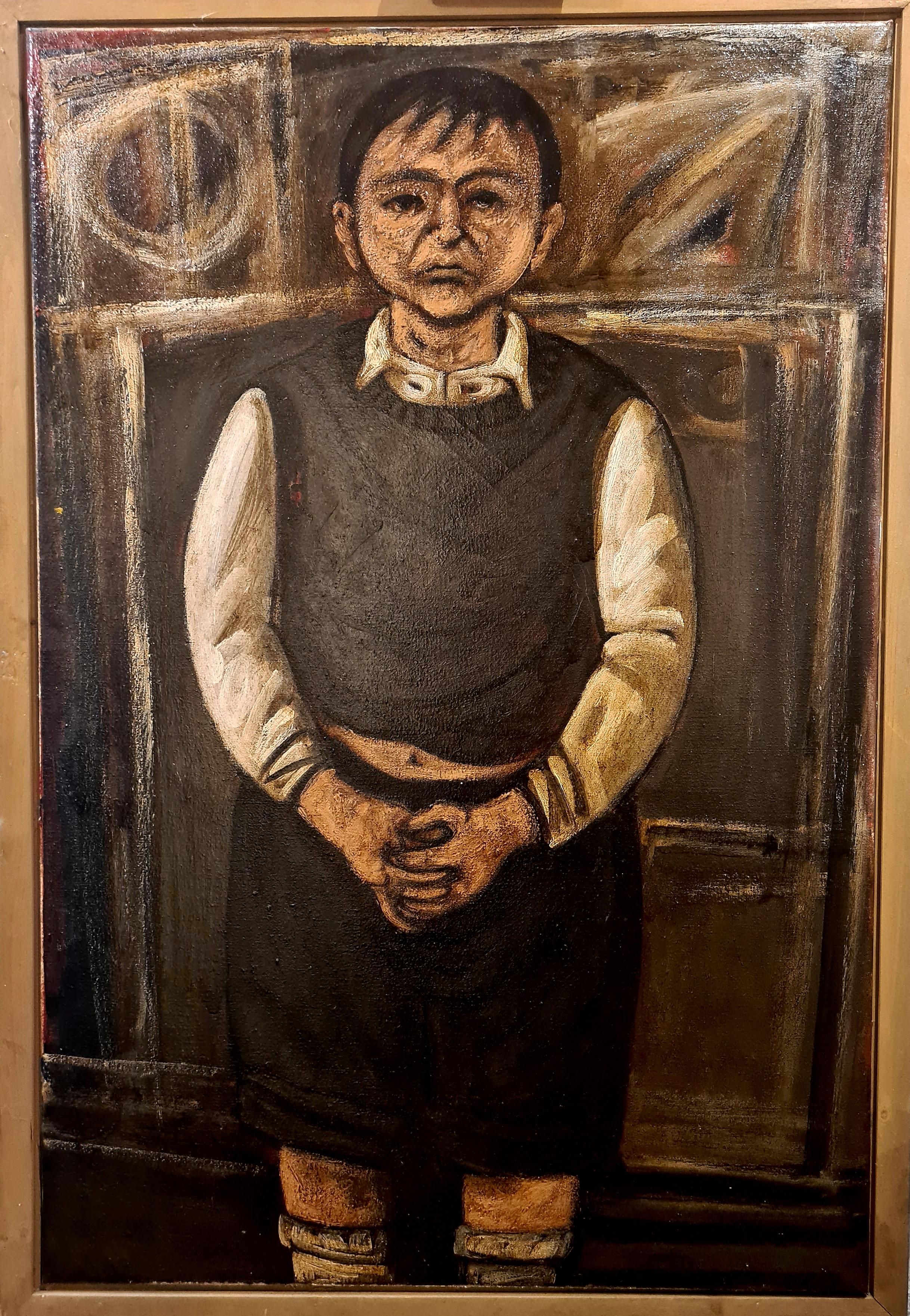 « Heim », grand portrait à l'huile sur toile de l'école de Glasgow
