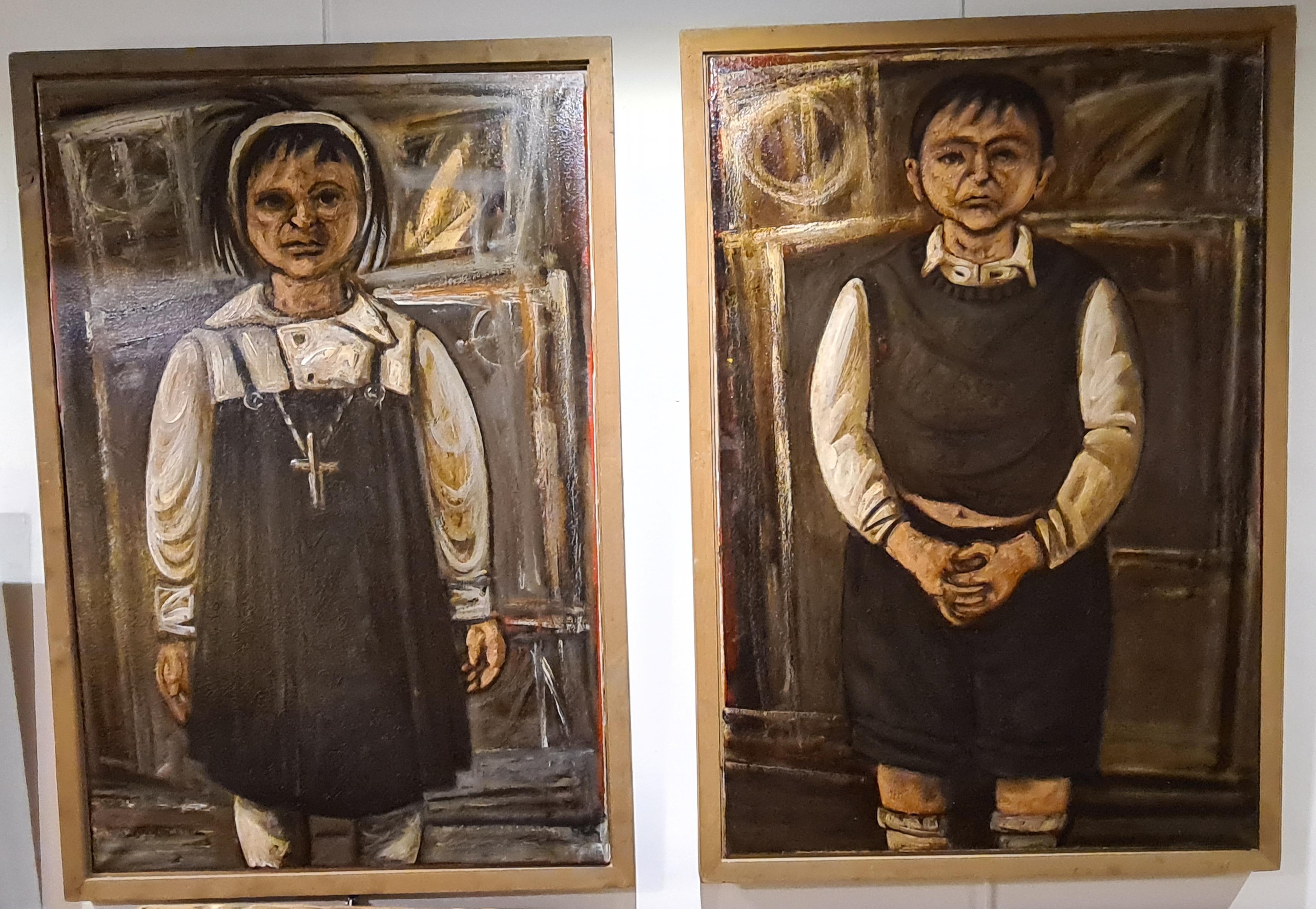„Him“ und „Her“, ein Paar große Porträts der Glasgower Schule auf Leinwand