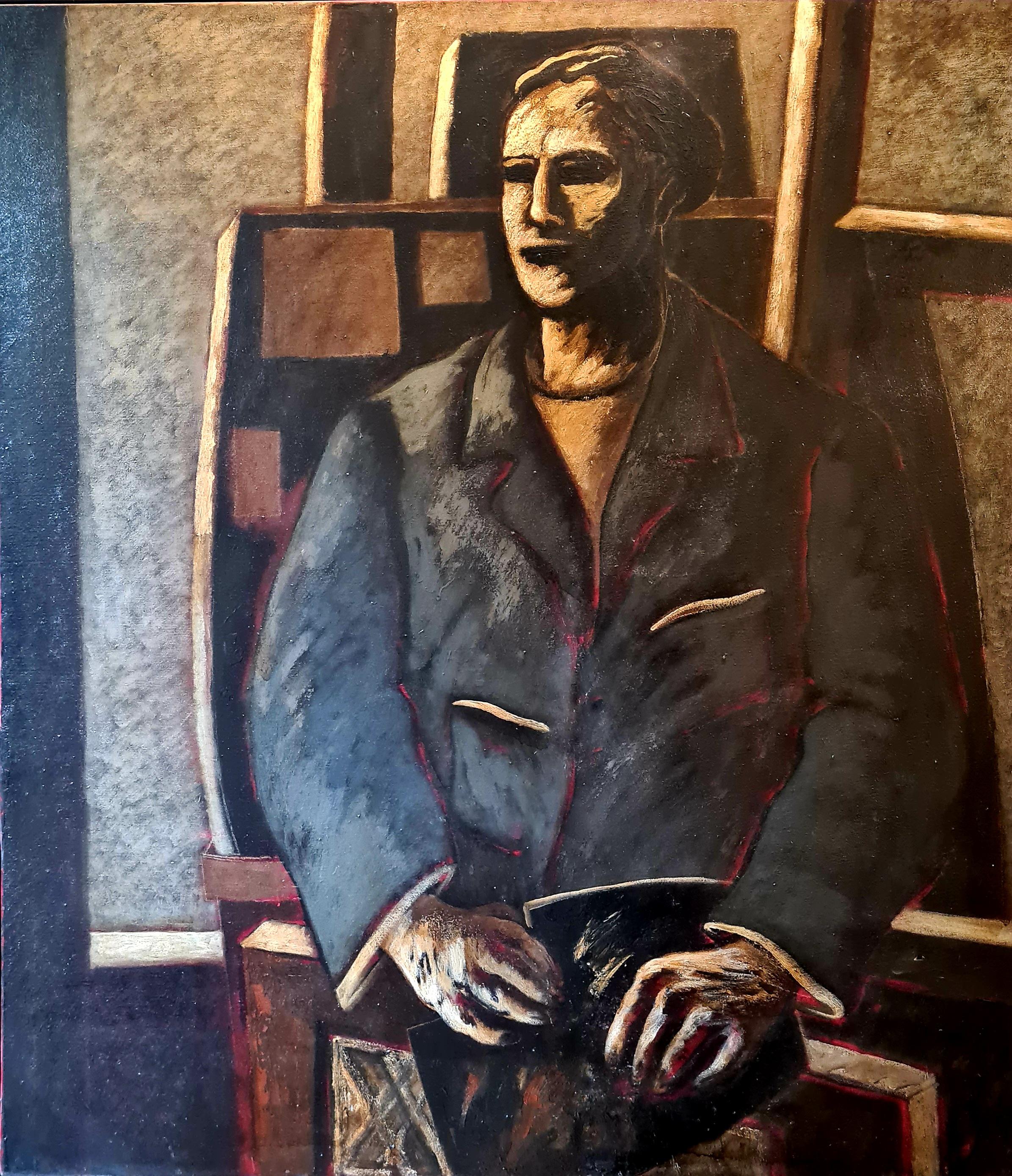  Stuart Mackenzie Figurative Painting – Großes expressionistisches Porträt, Nachfahre von Max Beckmann, Glasgower Schule