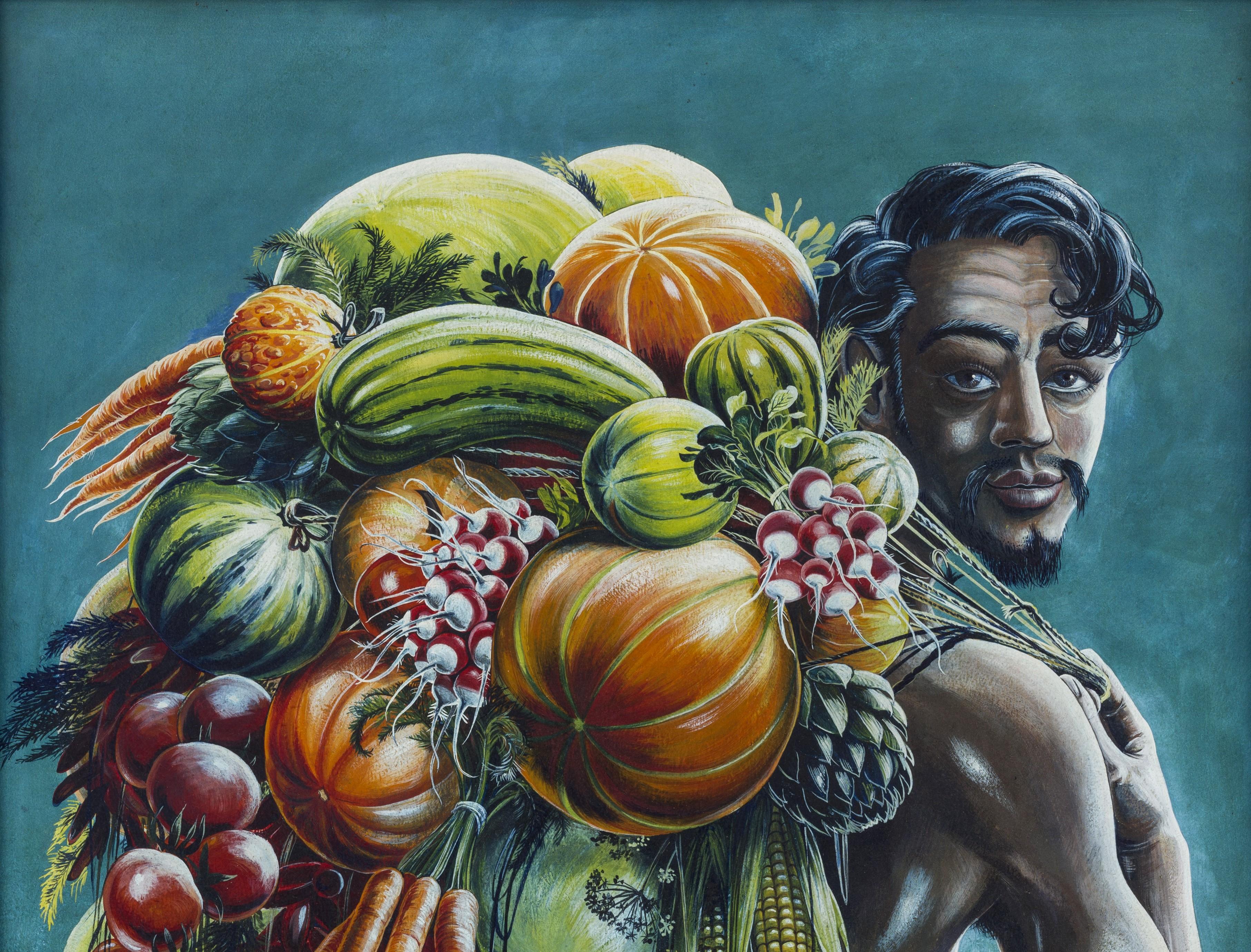 Le vendeur de légumes, Mauritius - Après-guerre Painting par Stuart Maxwell Armfield