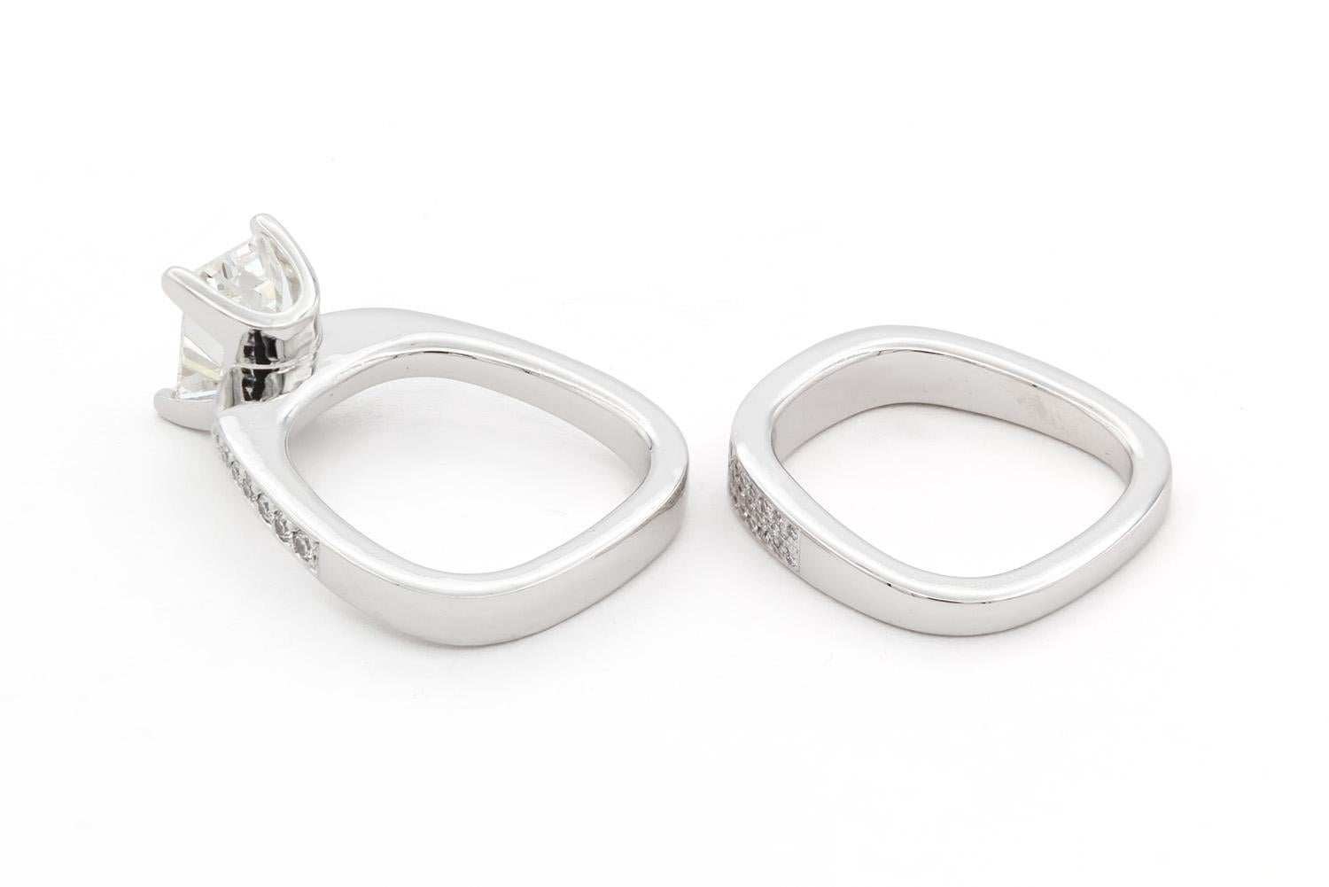 Women's Stuart Moore GIA Certified Platinum & Emerald Cut Diamond Engagement Ring Set For Sale