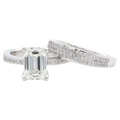 Stuart Moore GIA Certified Platinum & Emerald Cut Diamond Engagement Ring Set