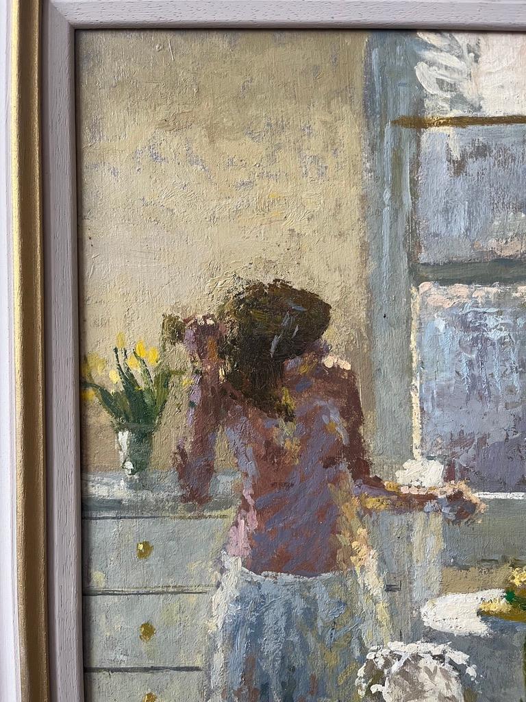 Stuart Ray, huile impressionniste britannique représentant un nu dans un intérieur 3
