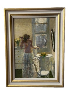 Stuart Ray, huile impressionniste britannique représentant un nu dans un intérieur
