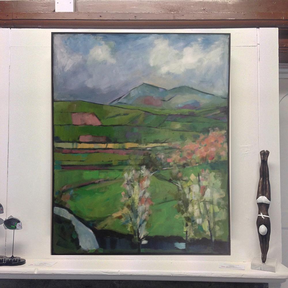 Spring over Ffrwdwen brook, a mixed media landscape painting - Painting by Stuart Roper