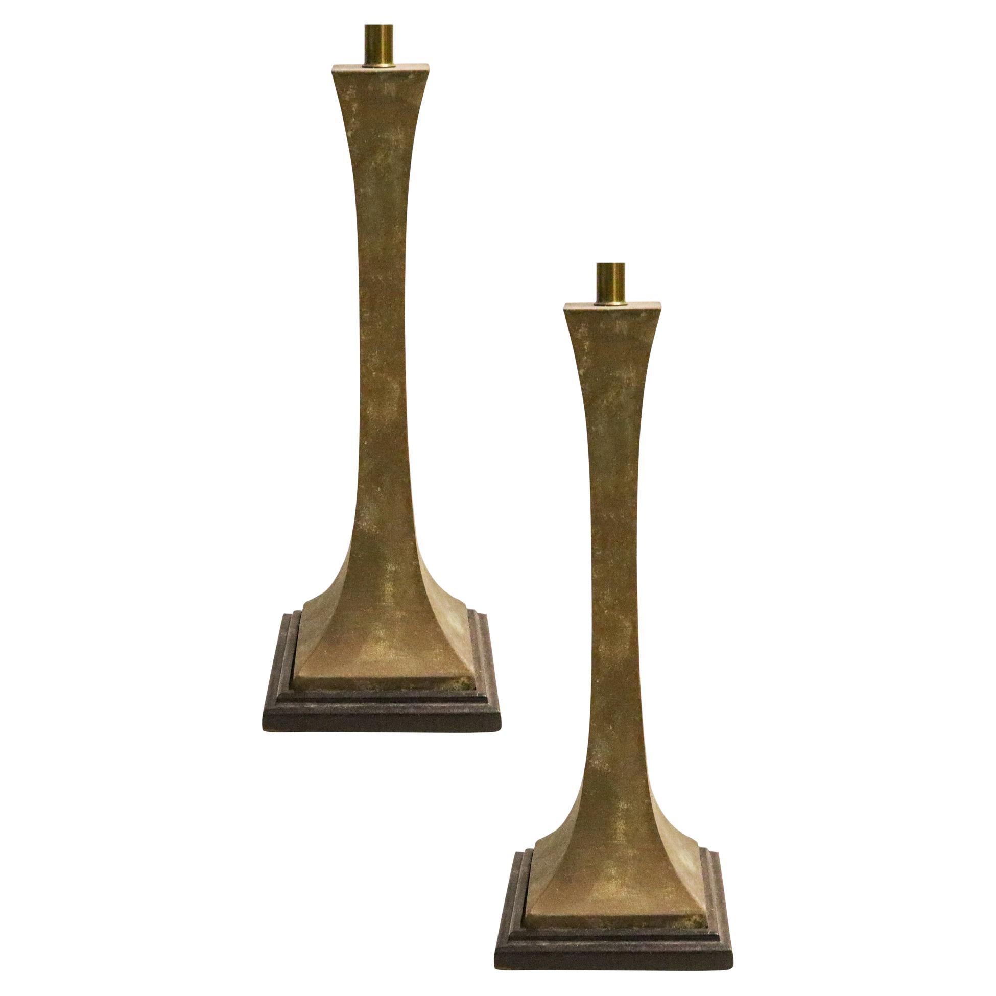 Stuart Ross James for Hansen 1960 Midcentury Pair Patinated Bronze Table Lamps