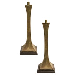 Retro Stuart Ross James for Hansen 1960 Midcentury Pair Patinated Bronze Table Lamps
