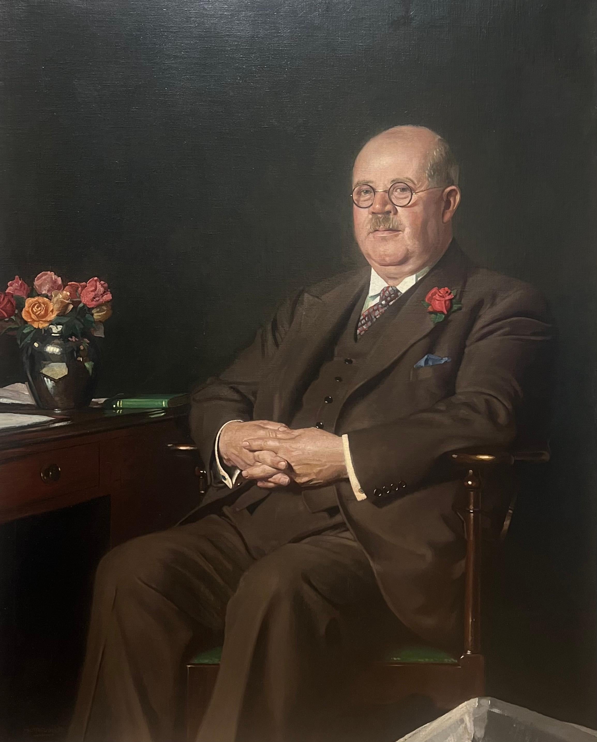 Grand portrait britannique du milieu du 20e siècle représentant un banquier, signé - Painting de Stuart Scott Somerville (1908-1983