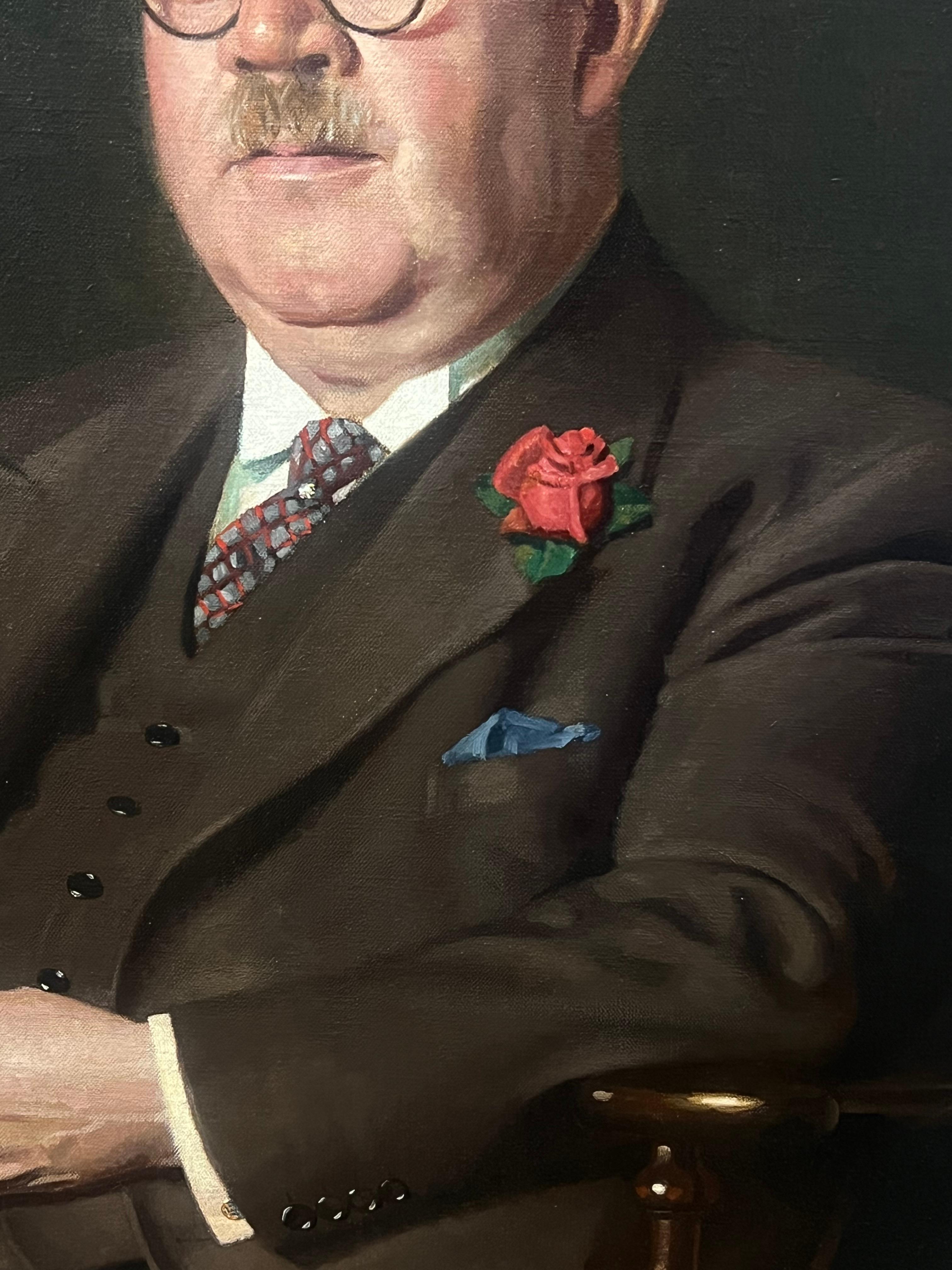 Grand portrait britannique du milieu du 20e siècle représentant un banquier, signé - Noir Portrait Painting par Stuart Scott Somerville (1908-1983