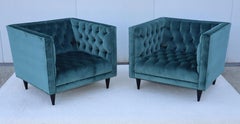 Stuart Scott Tufted Tux Club Chairs In Velvet