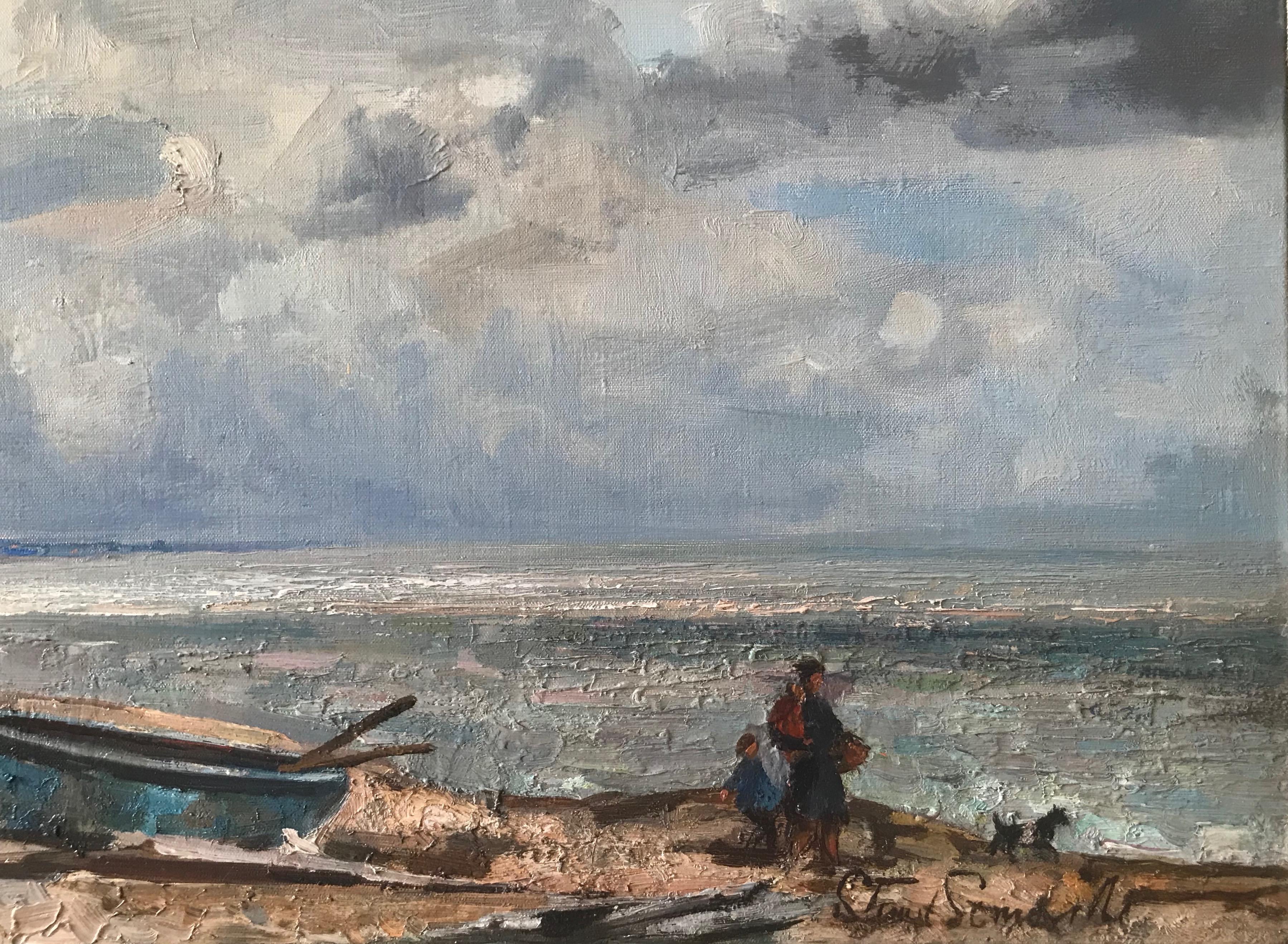 Stuart Scott Somerville, Impressionist beach scene, Dunwich - Gray Landscape Painting by Stuart Somerville