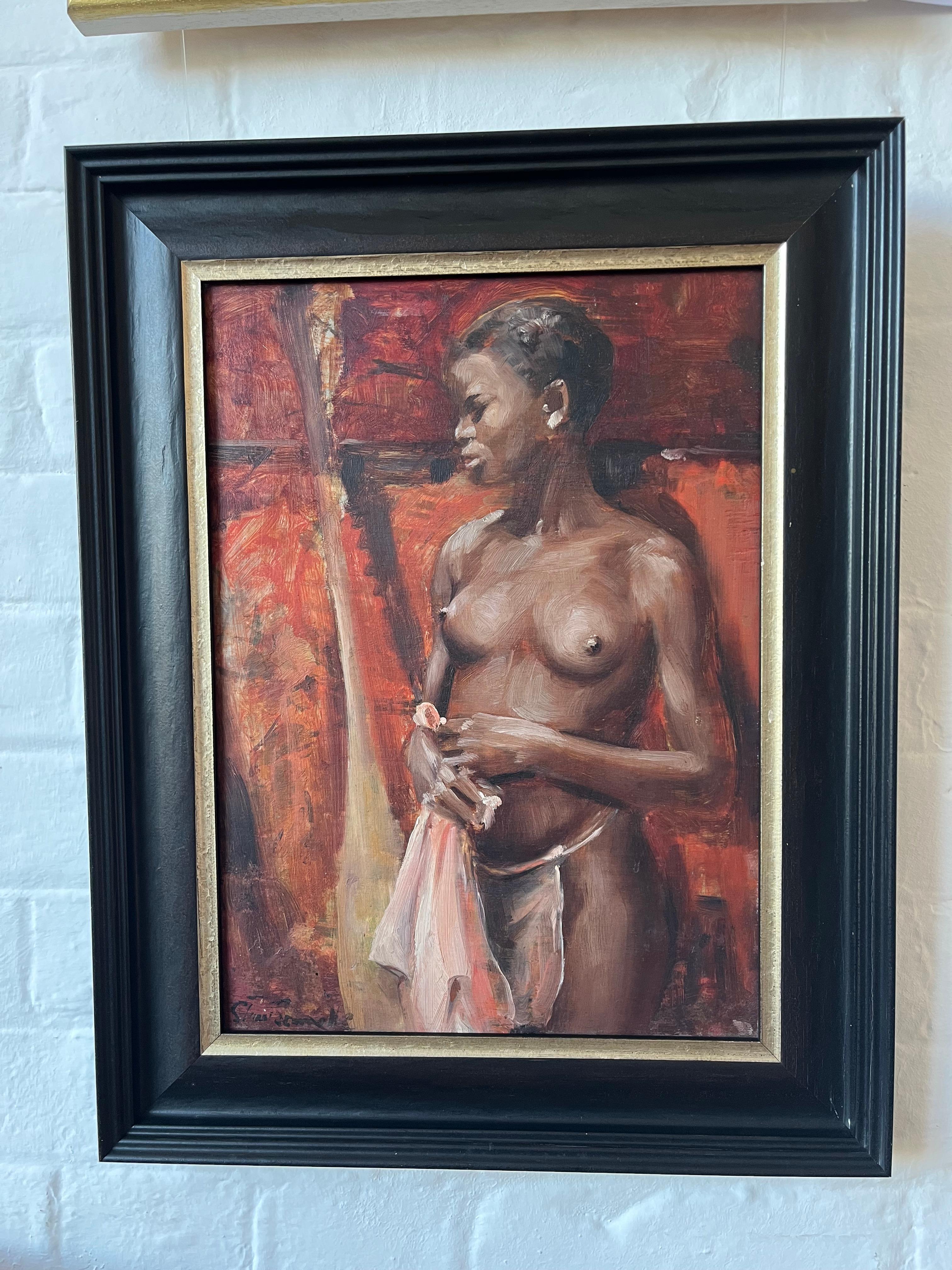 Stuart Somerville oil painting, Portrait study of a nude black woman For Sale 9