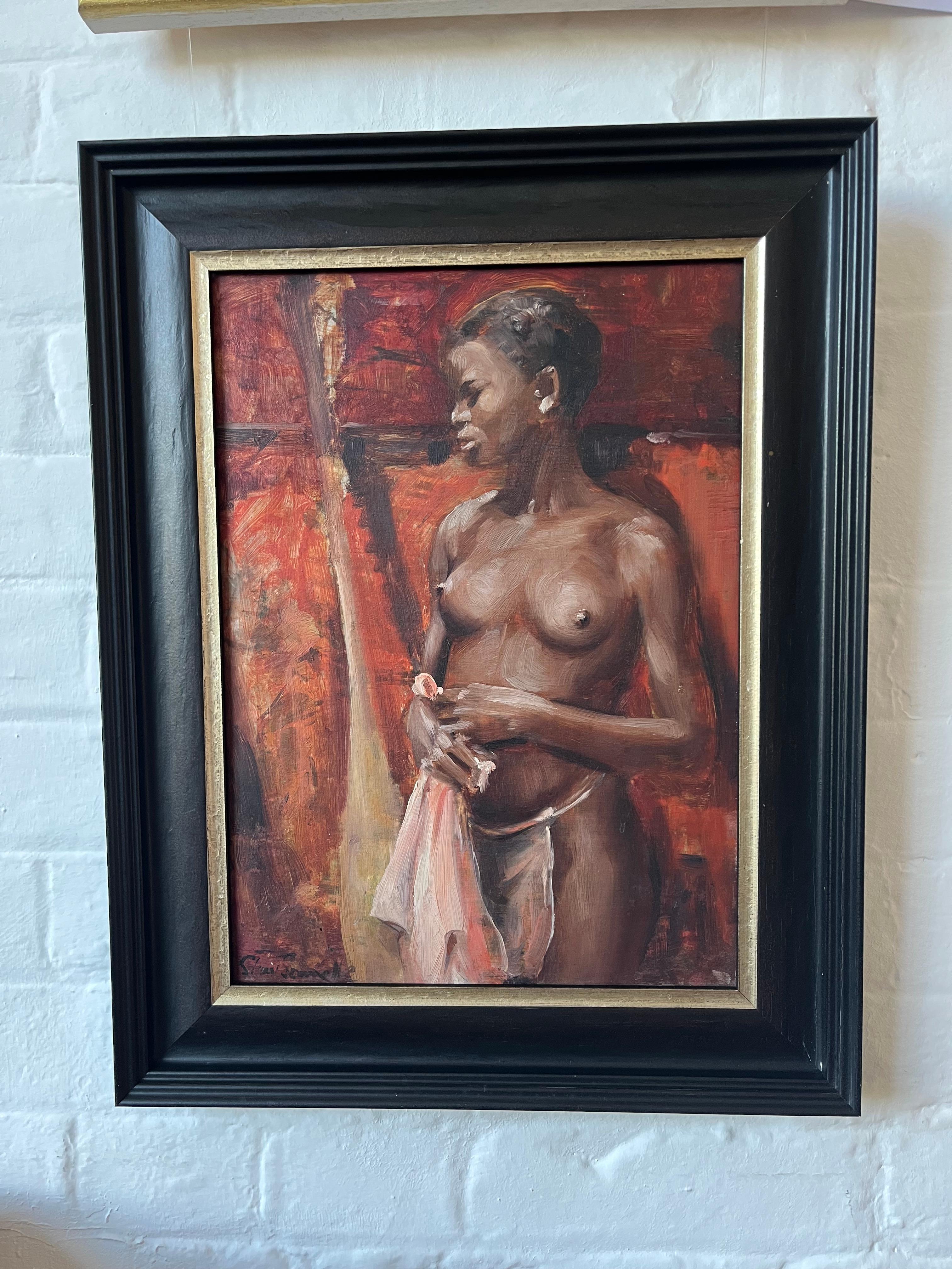 Stuart Somerville oil painting, Portrait study of a nude black woman For Sale 11