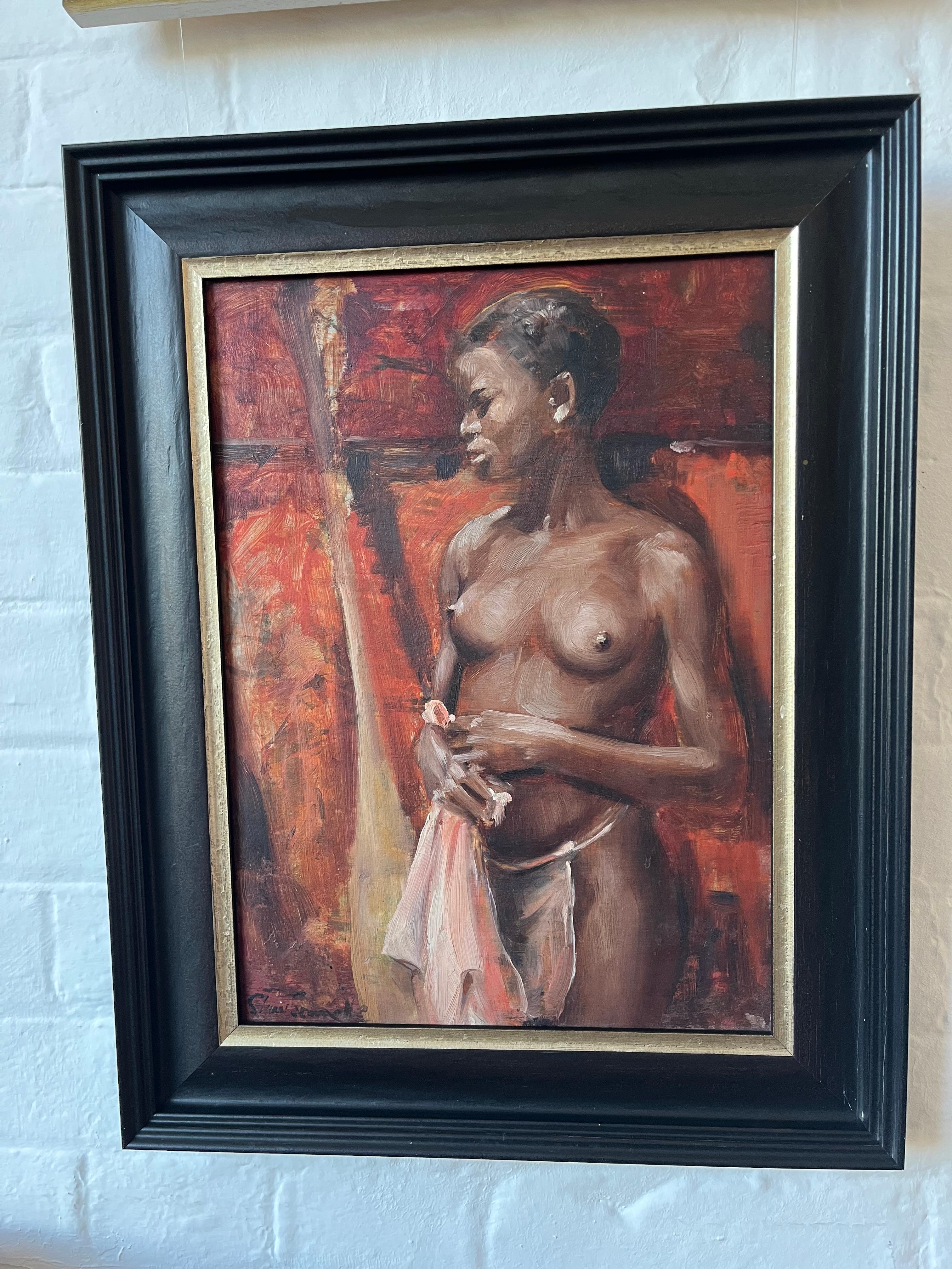 Stuart Somerville oil painting, Portrait study of a nude black woman For Sale 12