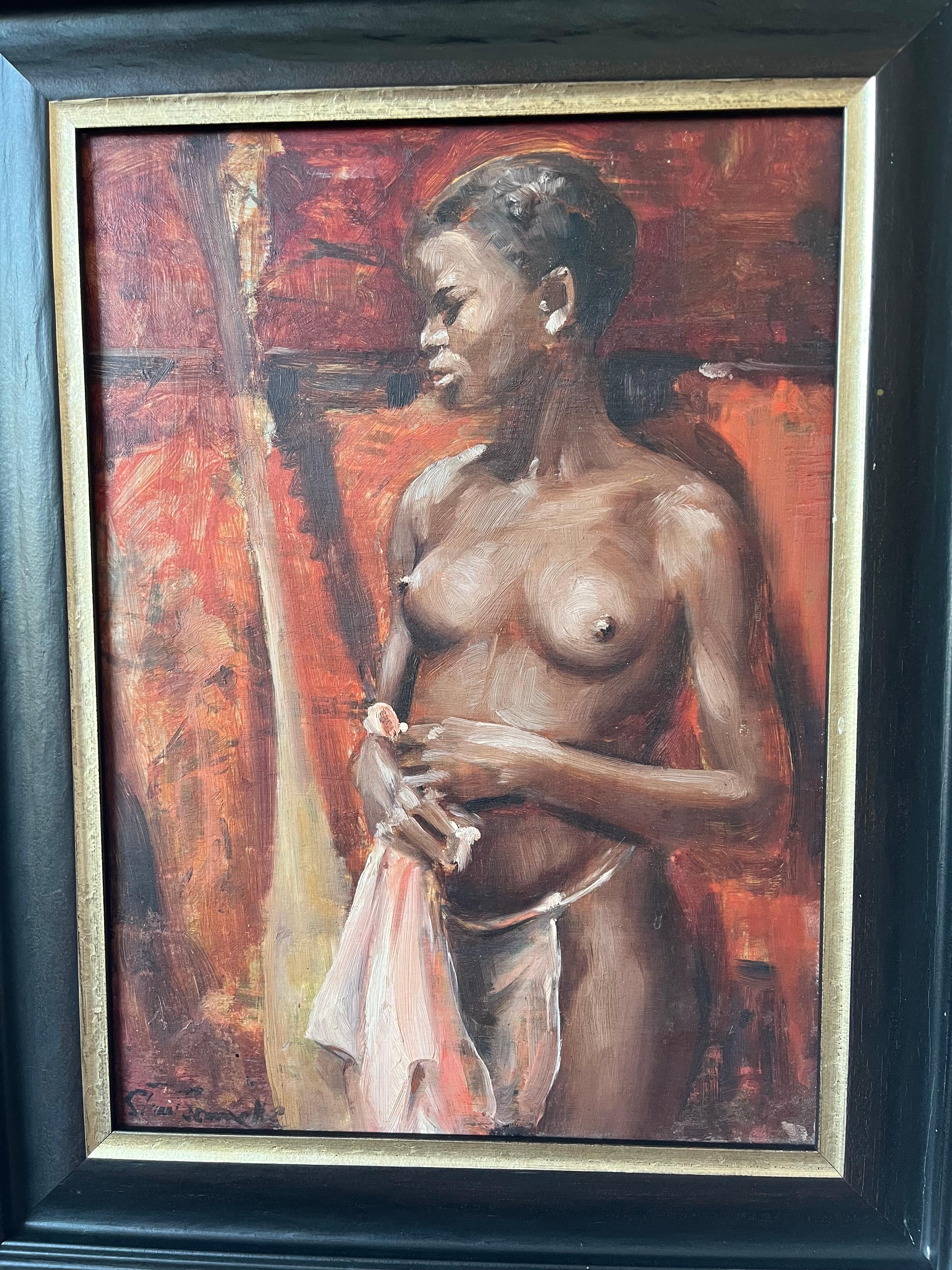 Stuart Somerville oil painting, Portrait study of a nude black woman For Sale 13