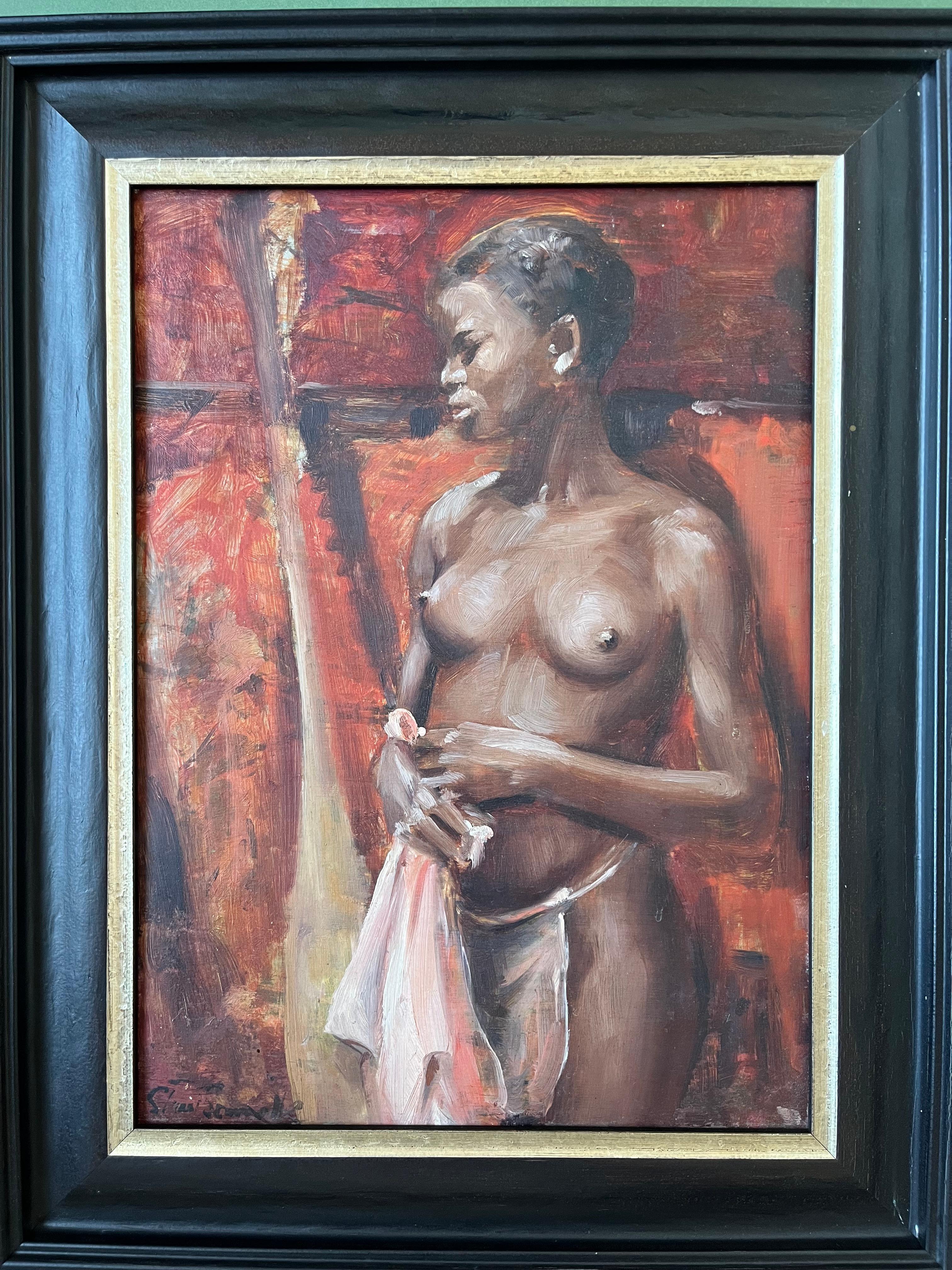Stuart Somerville oil painting, Portrait study of a nude black woman For Sale 14