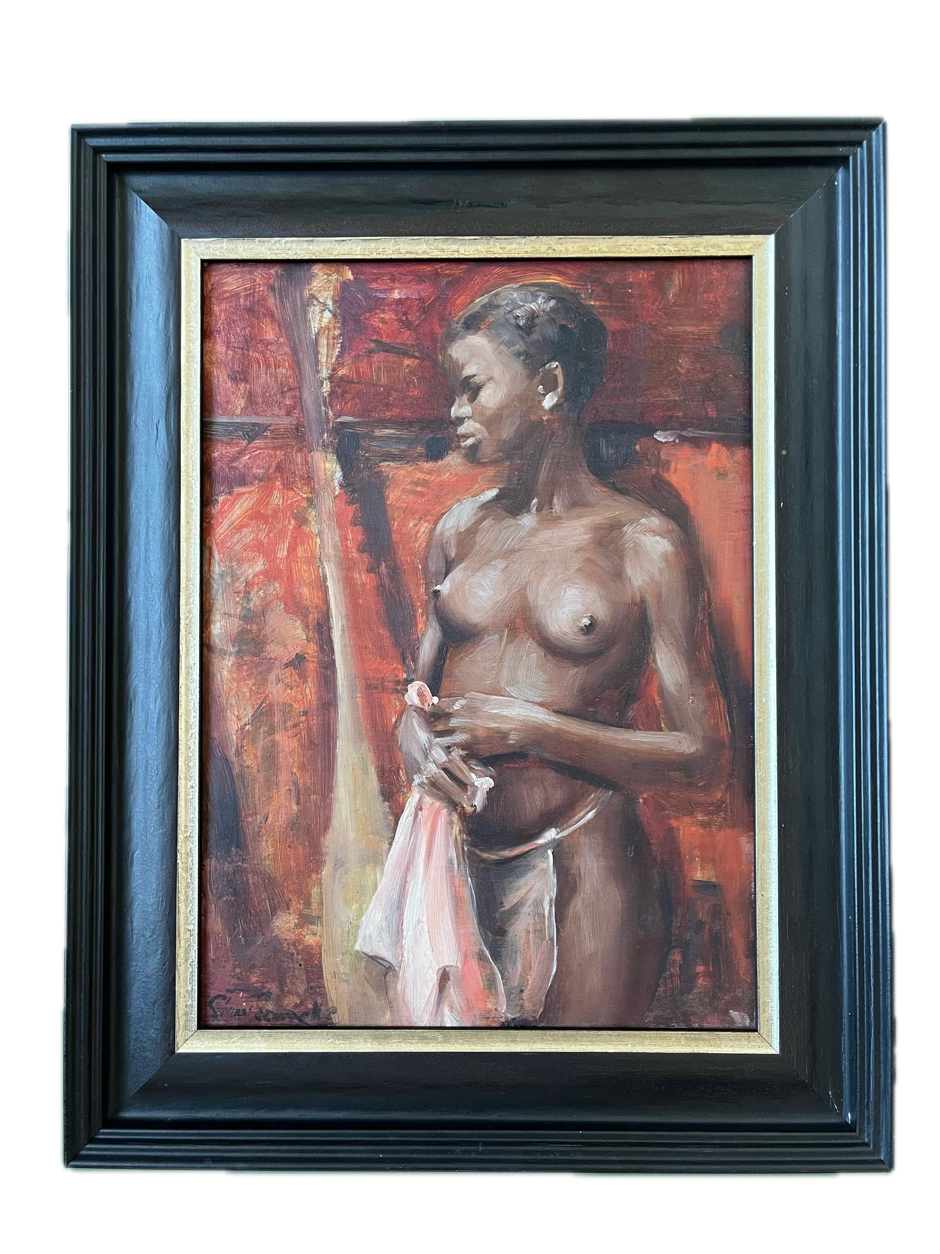 Stuart Somerville oil painting, Portrait study of a nude black woman For Sale 18