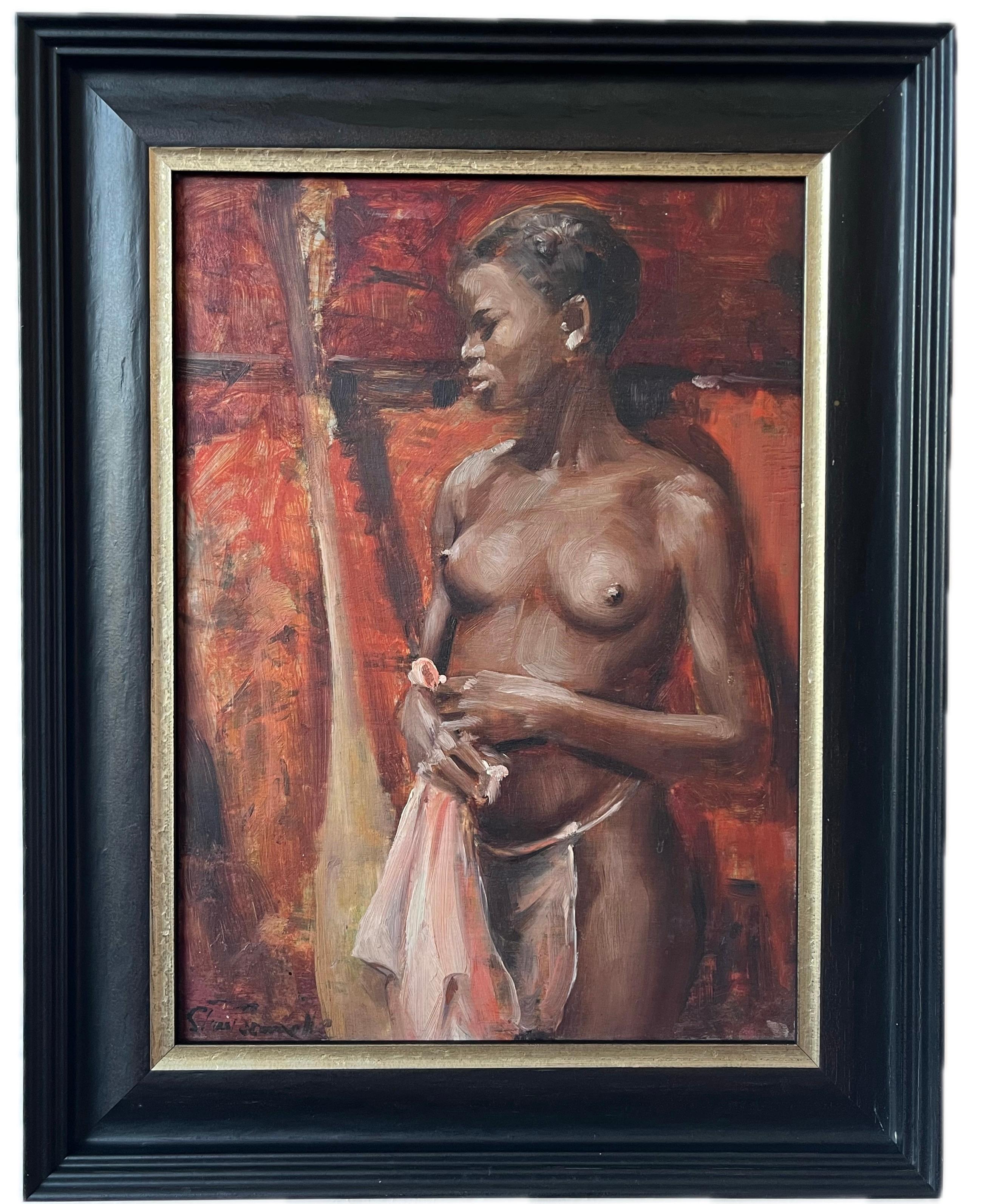 Stuart Somerville oil painting, Portrait study of a nude black woman For Sale 1