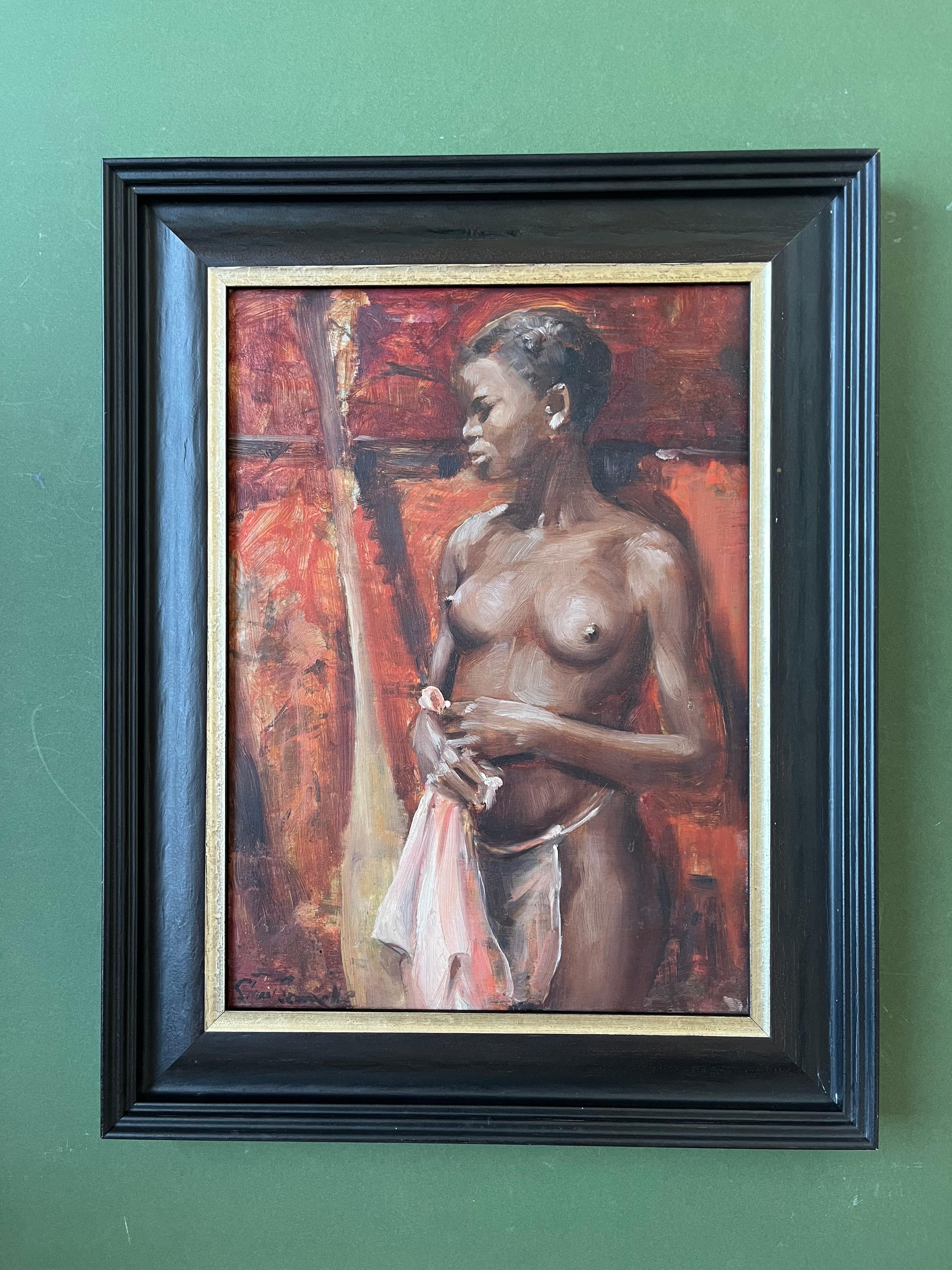 Stuart Somerville oil painting, Portrait study of a nude black woman For Sale 2