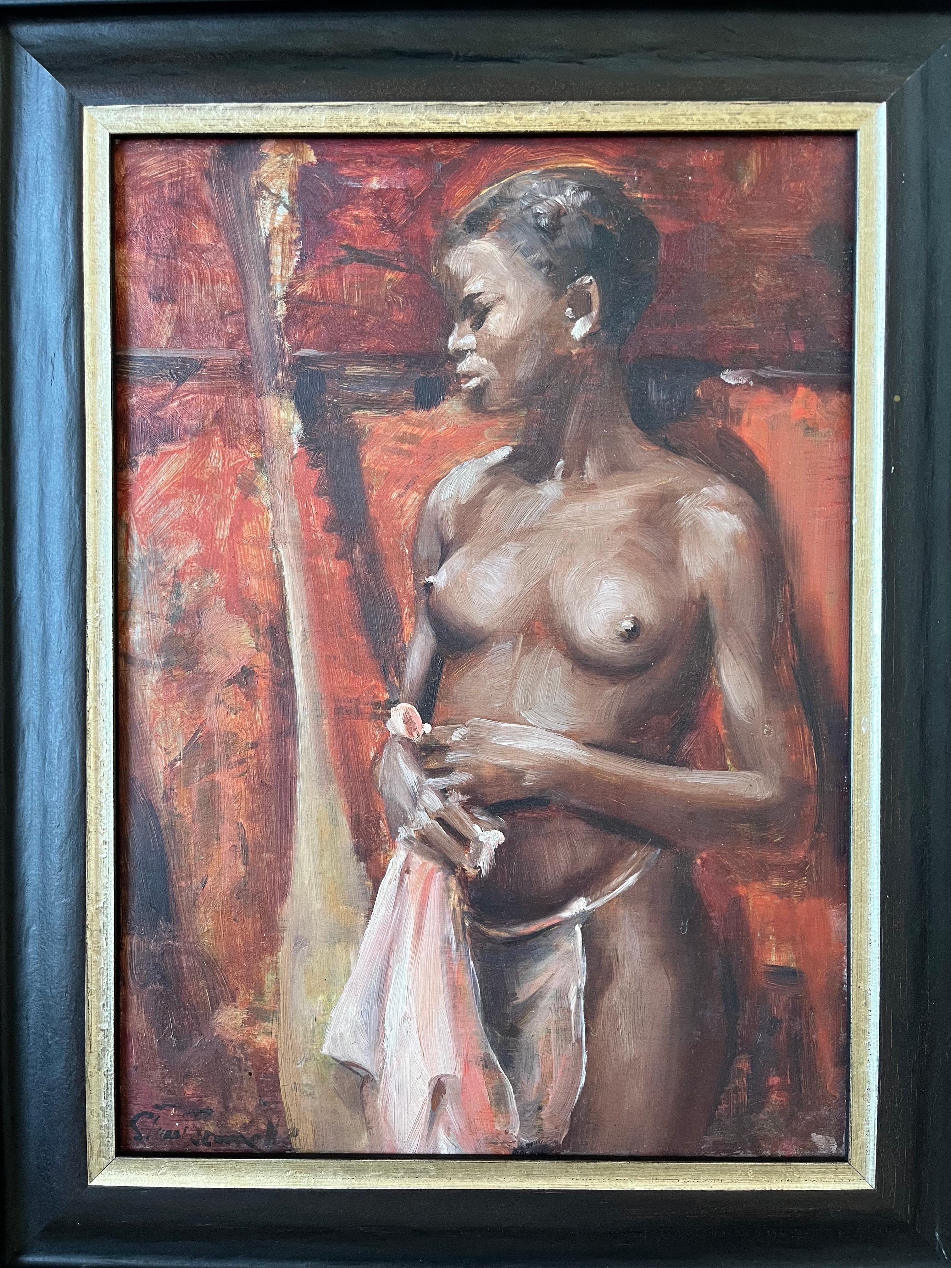 Stuart Somerville oil painting, Portrait study of a nude black woman For Sale 3