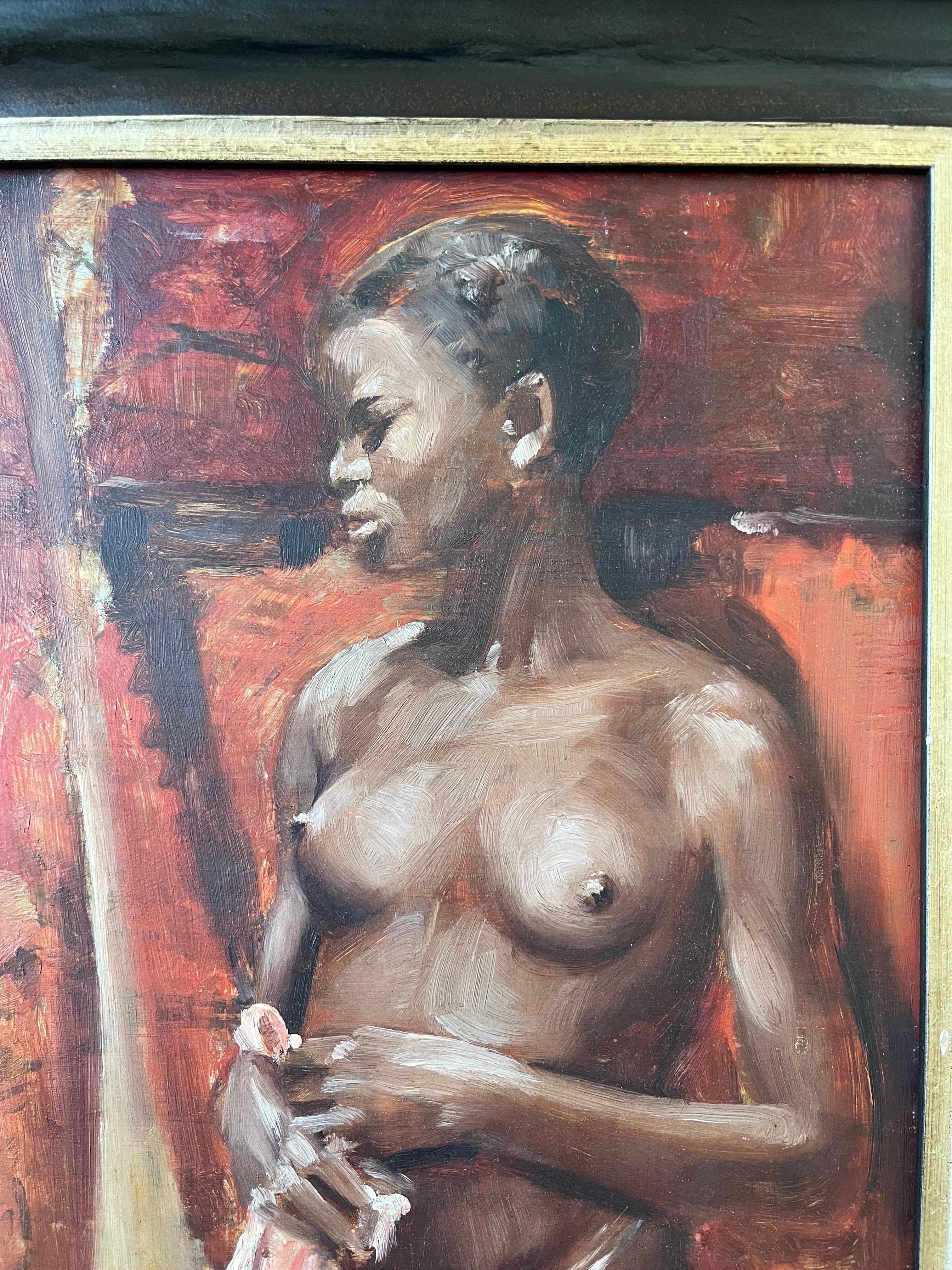 Stuart Somerville oil painting, Portrait study of a nude black woman For Sale 4