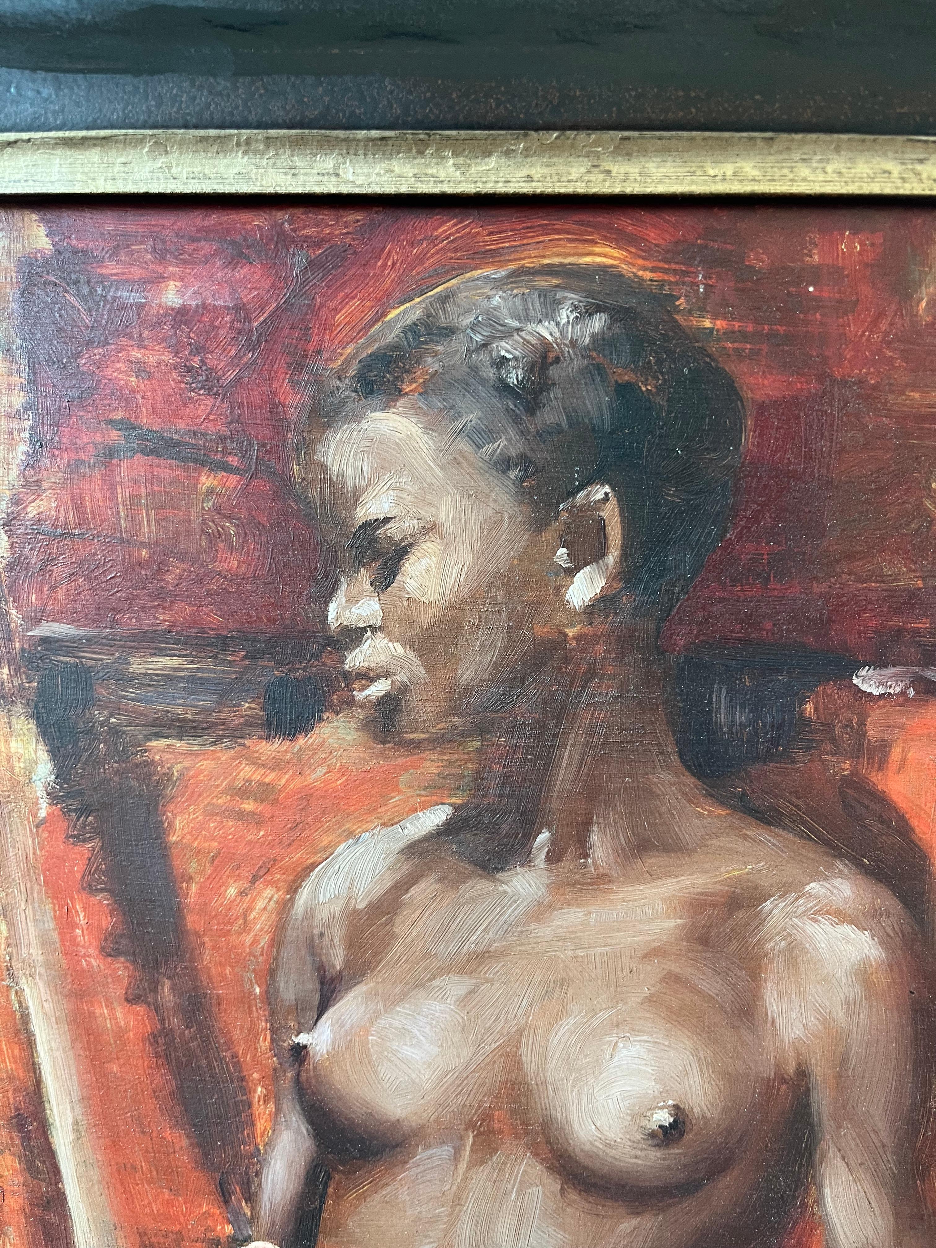 Stuart Somerville oil painting, Portrait study of a nude black woman For Sale 5