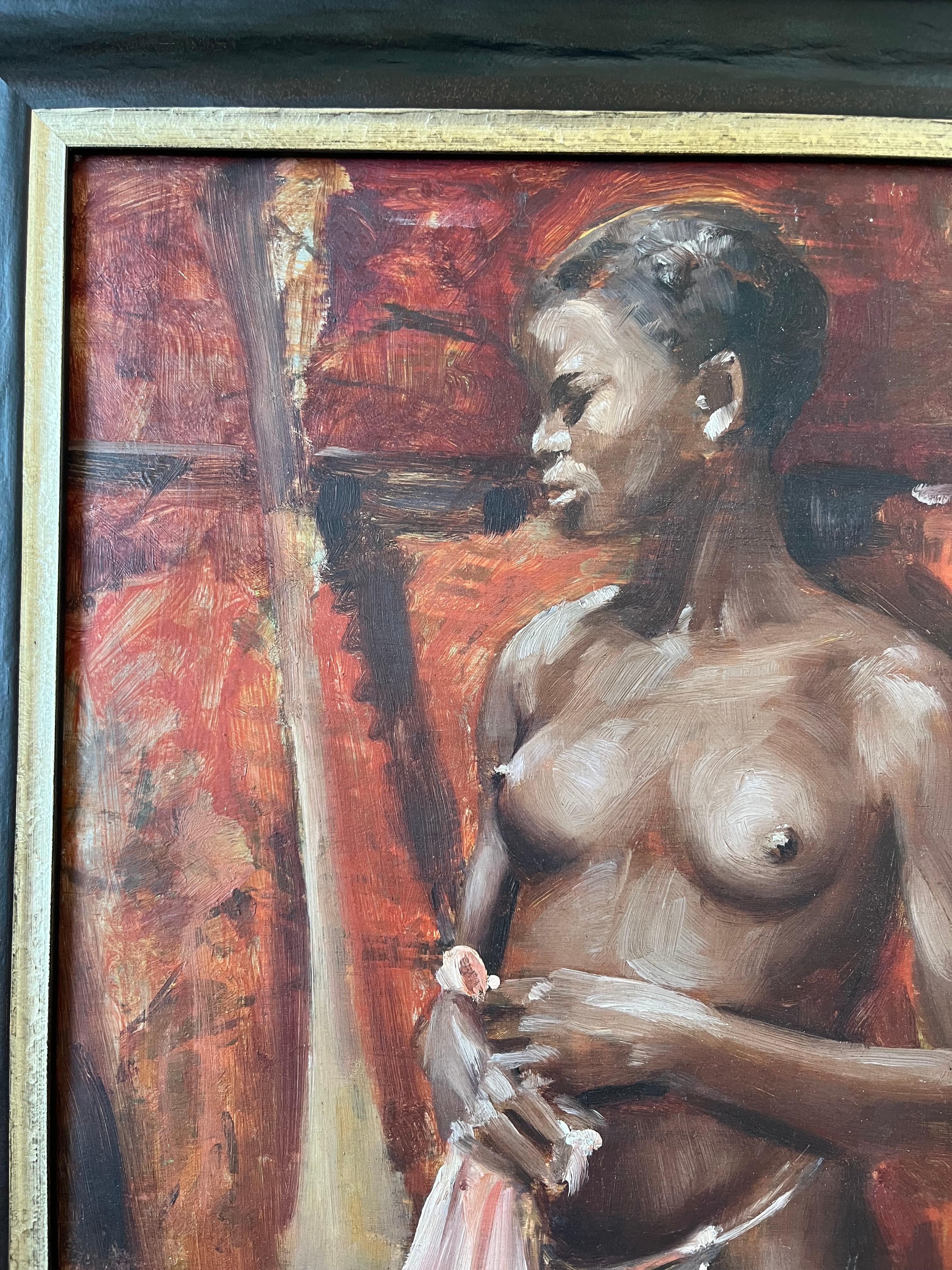 Stuart Somerville oil painting, Portrait study of a nude black woman For Sale 6
