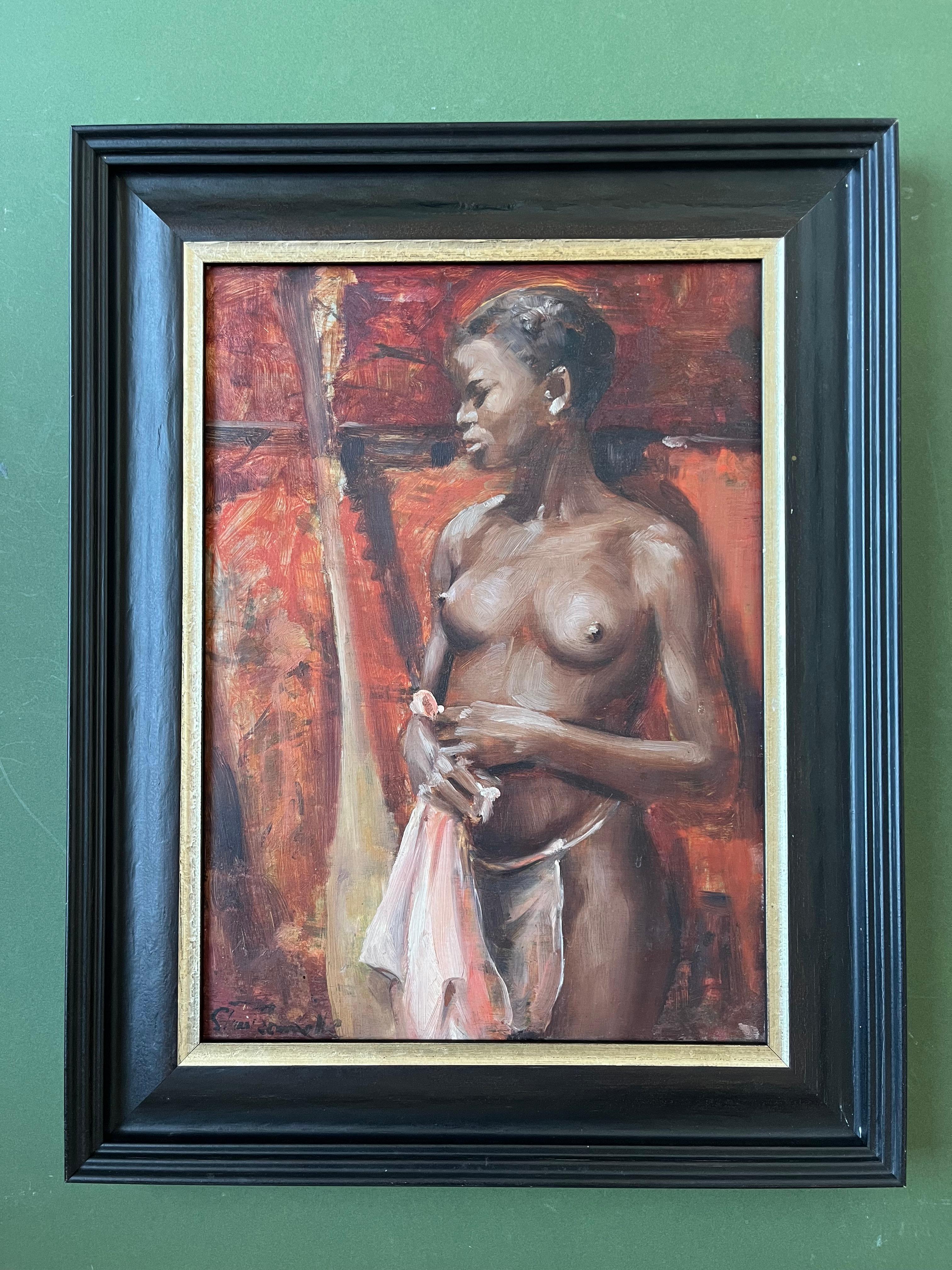 Stuart Somerville oil painting, Portrait study of a nude black woman For Sale 7