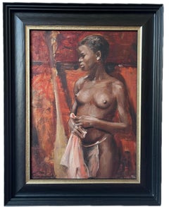 Óleo de Stuart Somerville, Estudio de retrato de una mujer negra desnuda