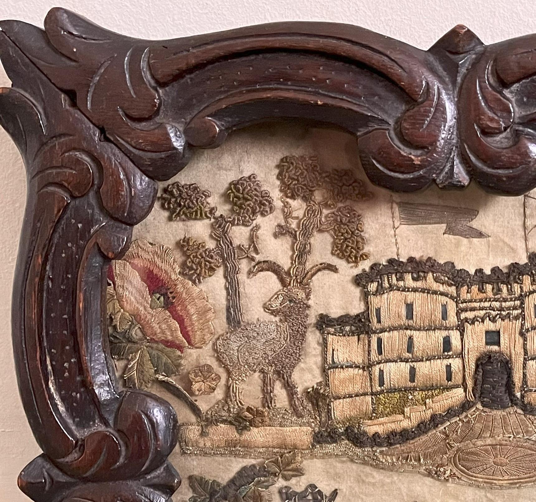 Restauration Stuart Stumpwork panel of King Charles I and Henrietta Maria For Sale