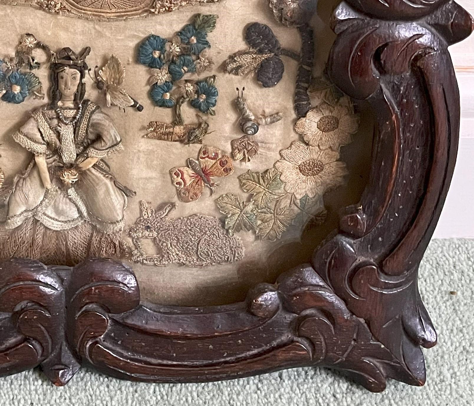 Hand-Crafted Stuart Stumpwork panel of King Charles I and Henrietta Maria For Sale