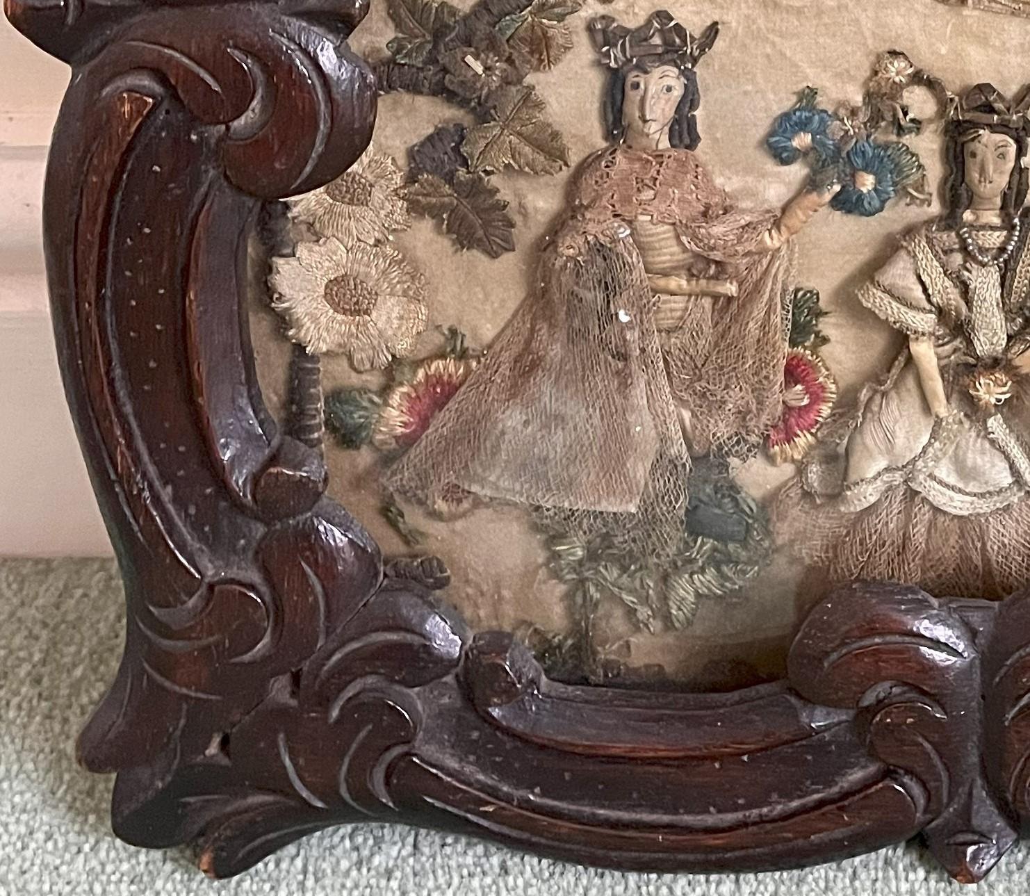 Stuart Stumpwork panel of King Charles I and Henrietta Maria In Good Condition For Sale In Basildon, GB