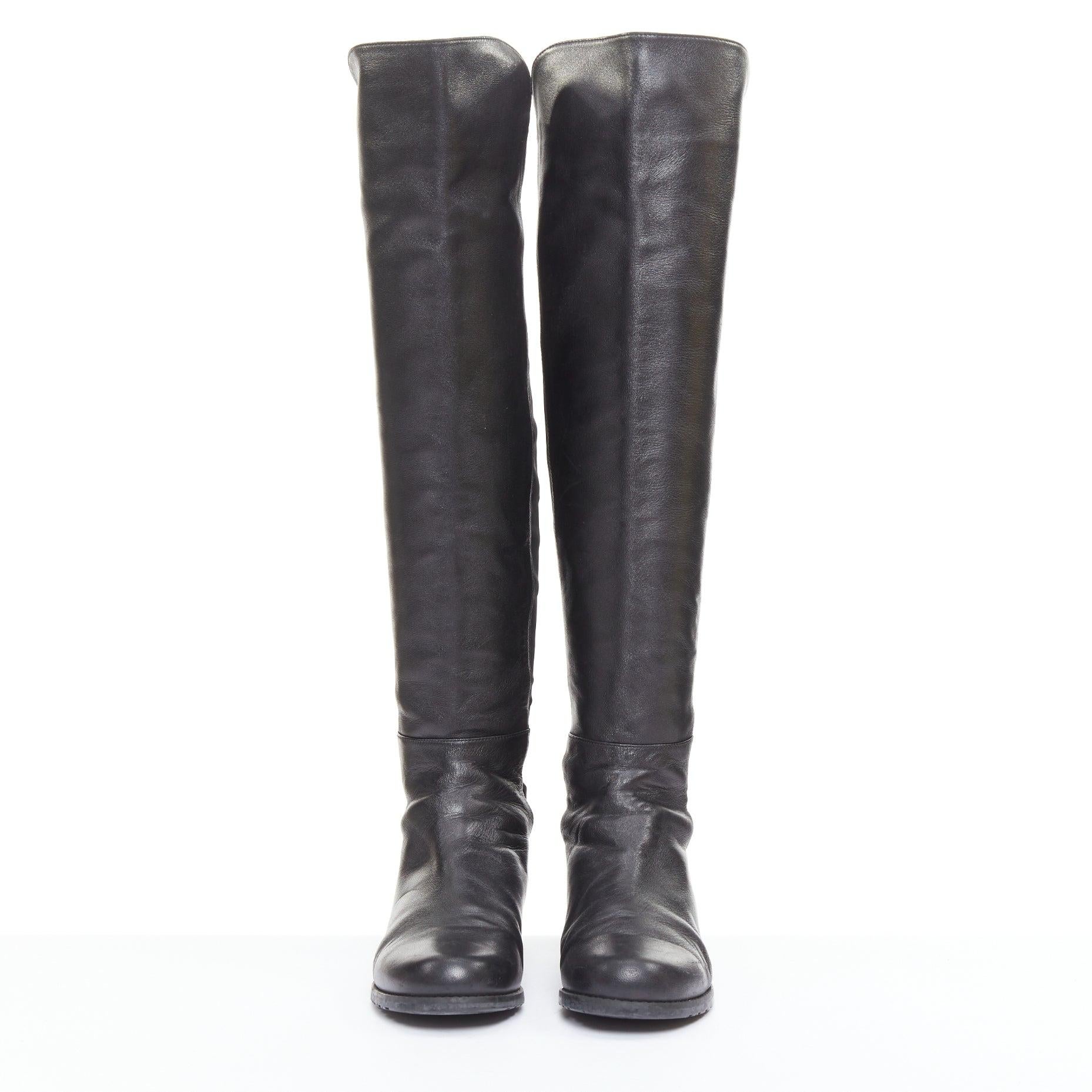 STUART WEITZMAN 5050 black leather front elastic back round toe tall boots EU38 Negro en venta
