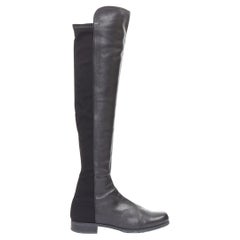 STUART WEITZMAN 5050 black leather front elastic back round toe tall boots EU38 Used STUART WEITZMAN 5050 black leather front elastic back round toe tall boots EU38