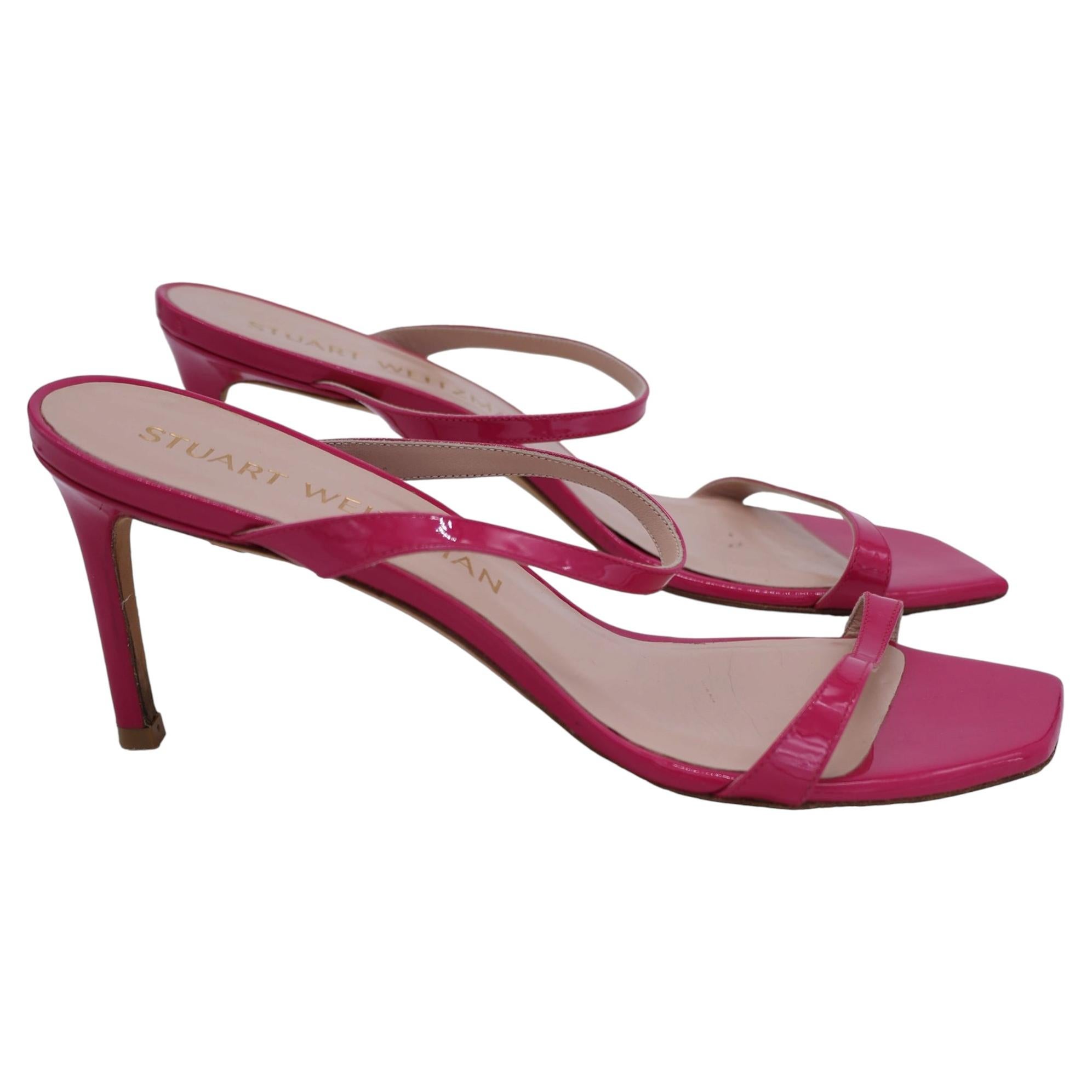 Pre-owned Stuart Weitzman Aleena Slide Sandals In Pink Patent Leather