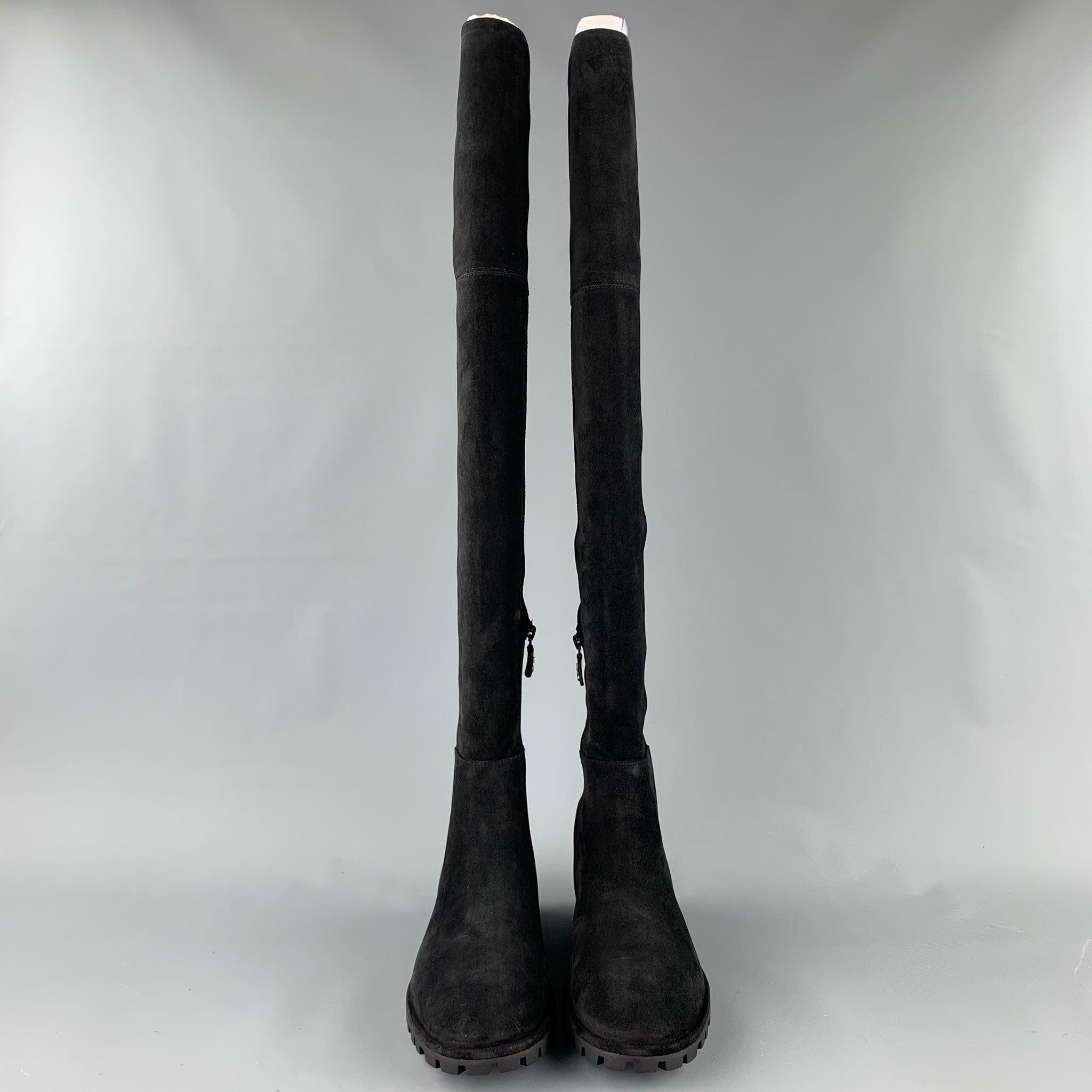 STUART WEITZMAN Amber Size 10 Black Suede Boots In Excellent Condition For Sale In San Francisco, CA