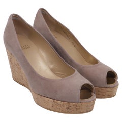 Stuart Weitzman Anna Peep-Toe Wedge Pumps in Brown Suede