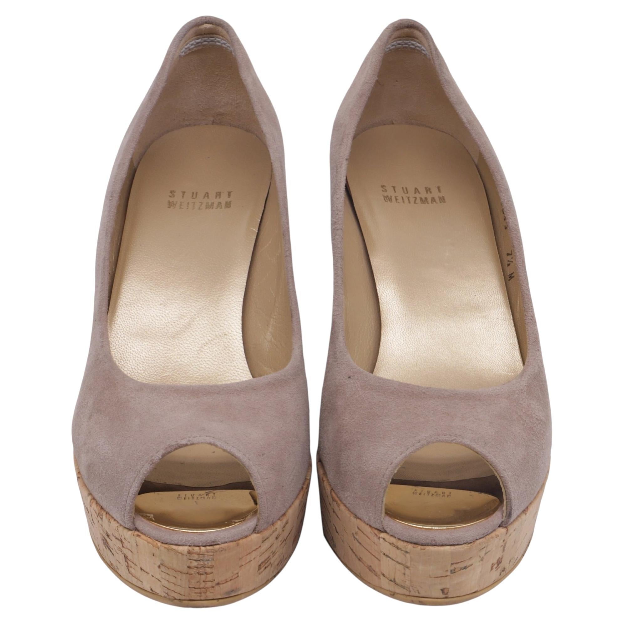 Stuart Weitzman Anna Peep-Toe Wedge Pumps in Brown Suede