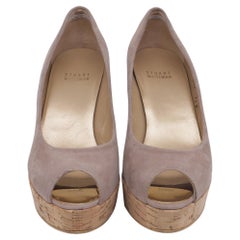 Stuart Weitzman Anna Peep-Toe Wedge Pumps in Brown Suede