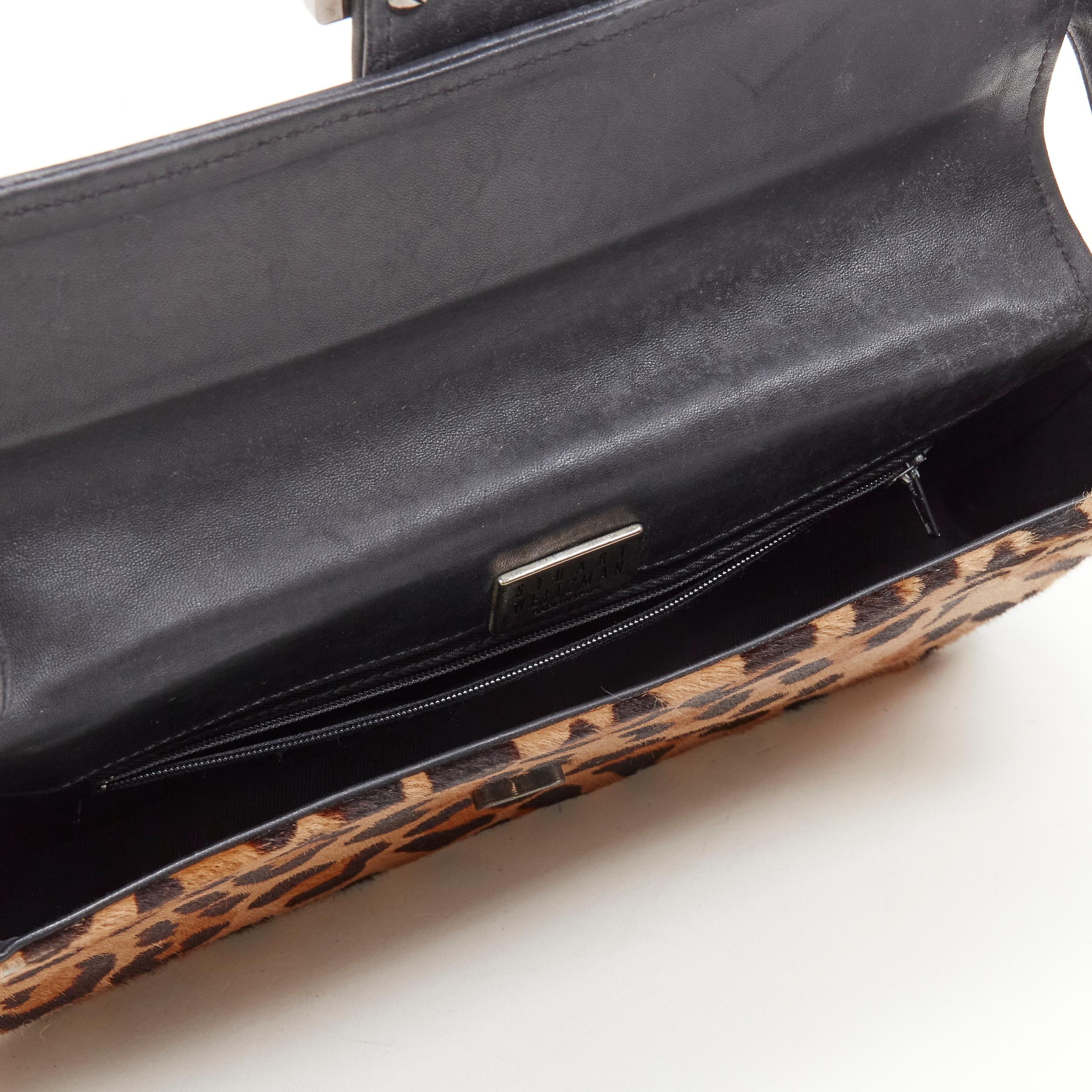 STUART WEITZMAN Baguette brown leopard print pony hair silver shoulder bag 5