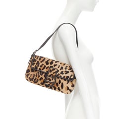 STUART WEITZMAN Baguette brown leopard print pony hair silver shoulder bag
