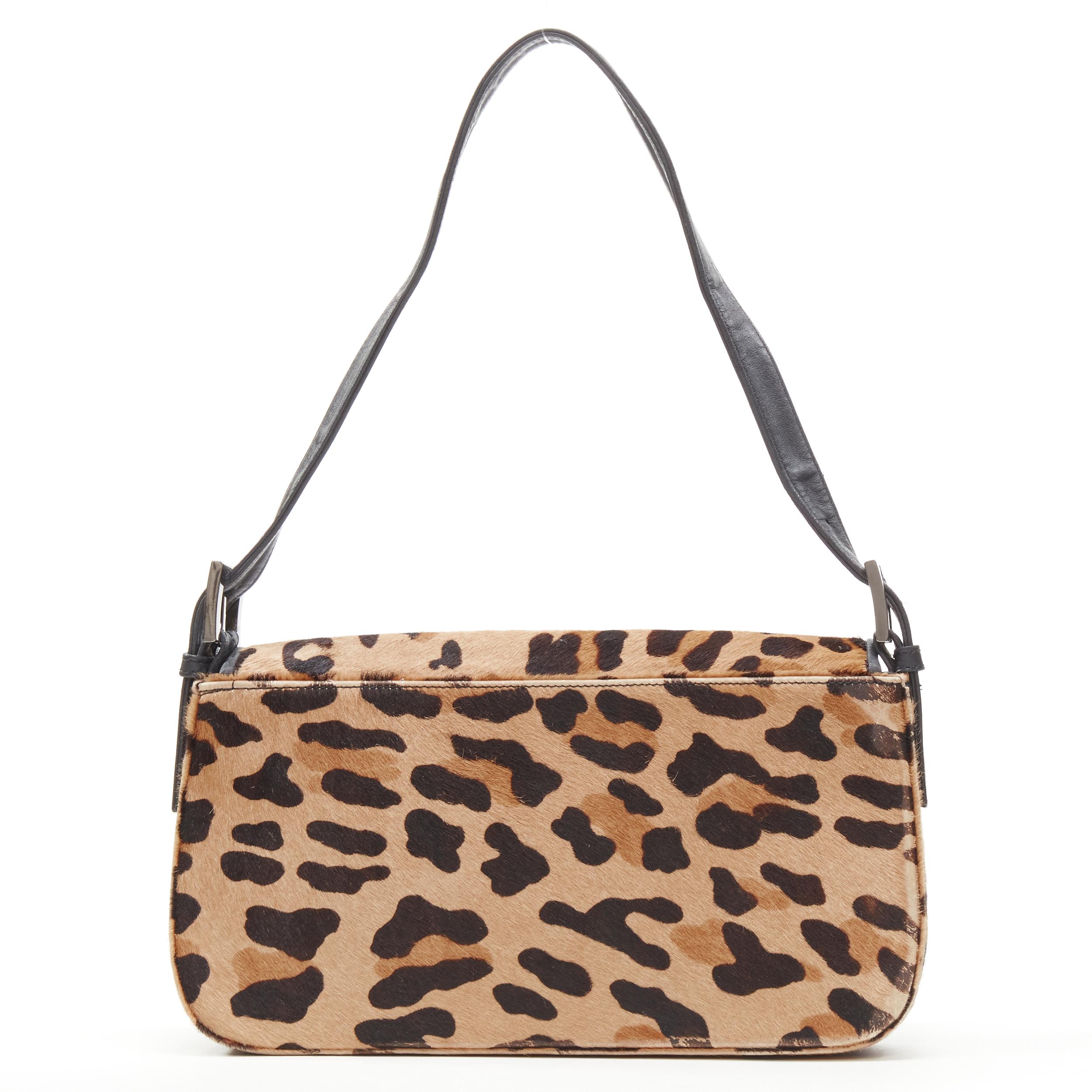 Women's STUART WEITZMAN Baguette brown leopard print pony hair silver shoulder bag