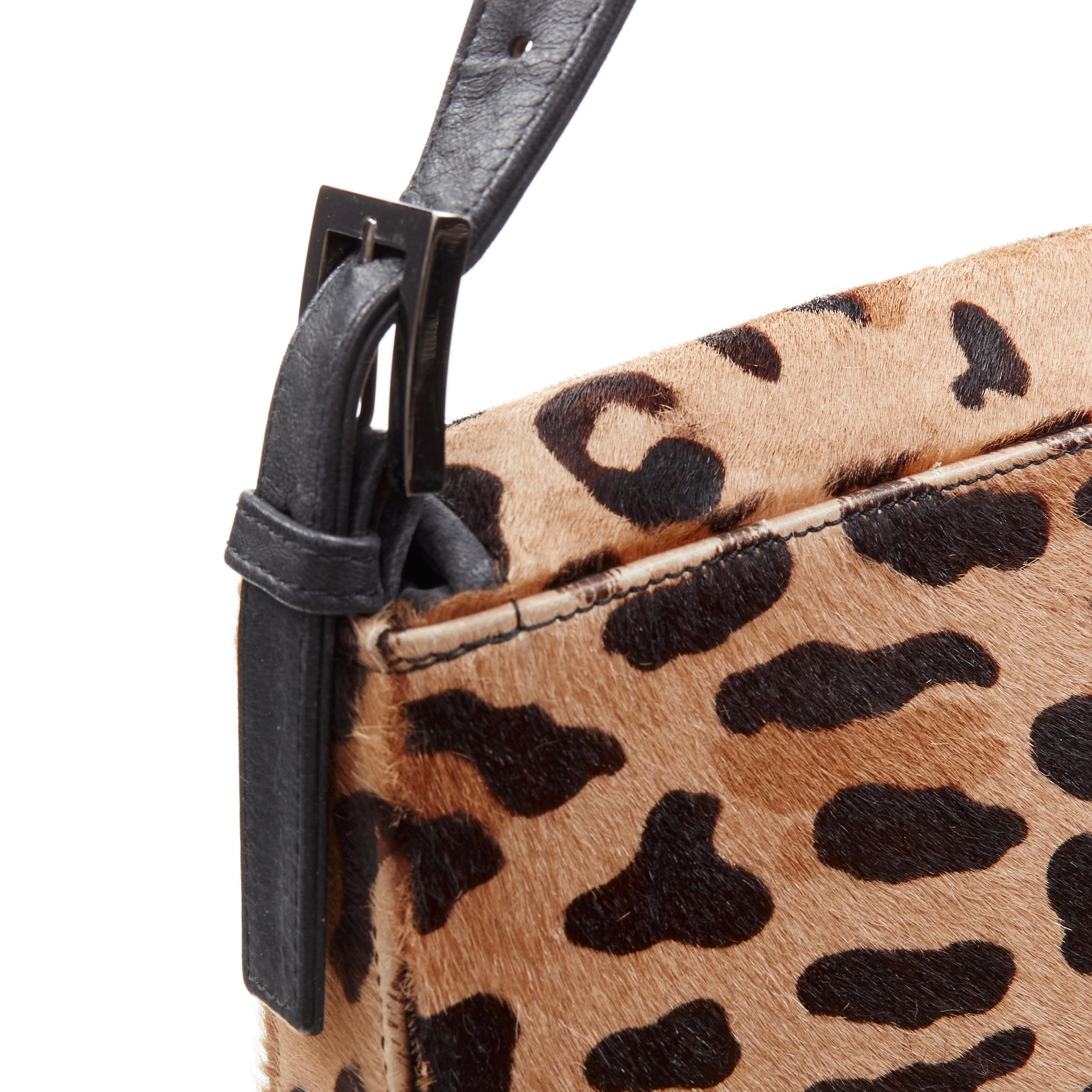 STUART WEITZMAN Baguette brown leopard print pony hair silver shoulder bag 3
