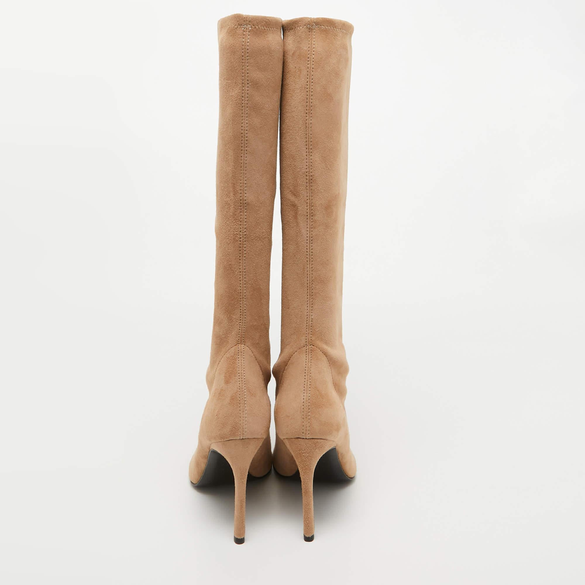 Stuart Weitzman Beige Suede Knee Length Boots 37.5 For Sale 1