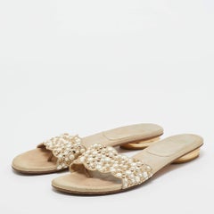 Stuart Weitzman Beige Textured Suede Studded Thong Slides Size 41
